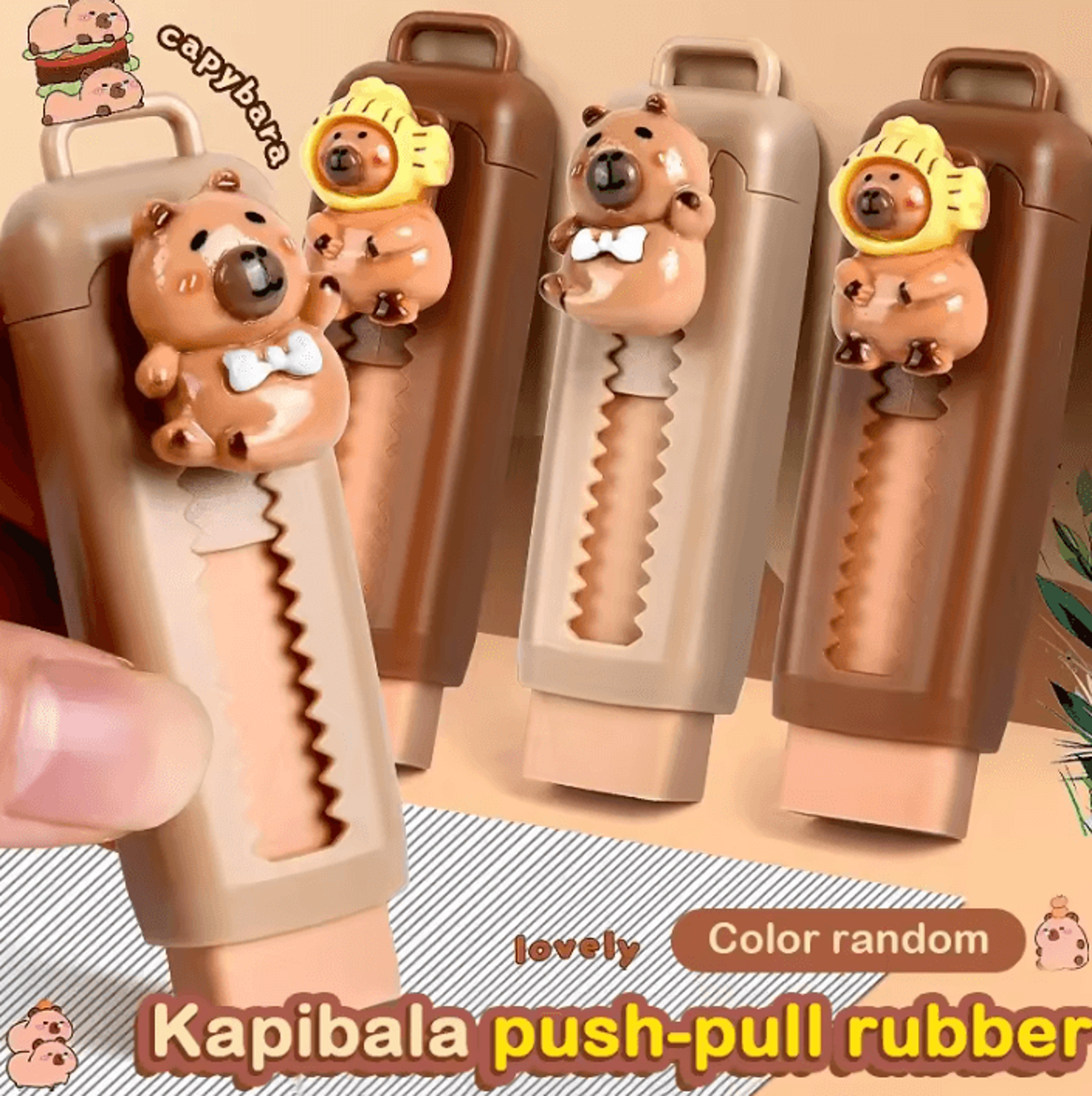 CapyErase Kawaii PushPull Capybara Eraser For School And Office 0