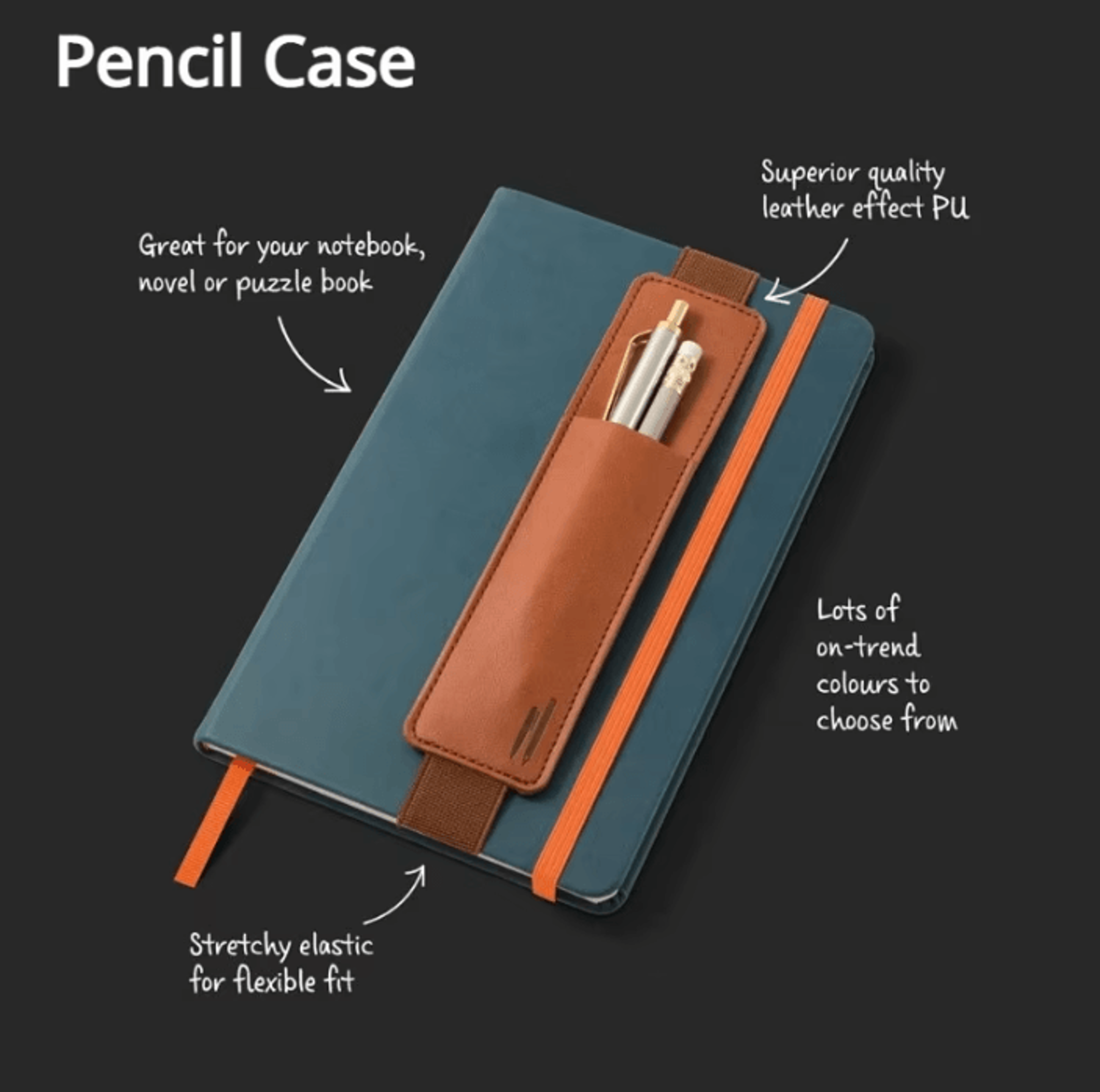 NoteGrip PU Leather Pen Holder With Elastic Notebook Strap 1
