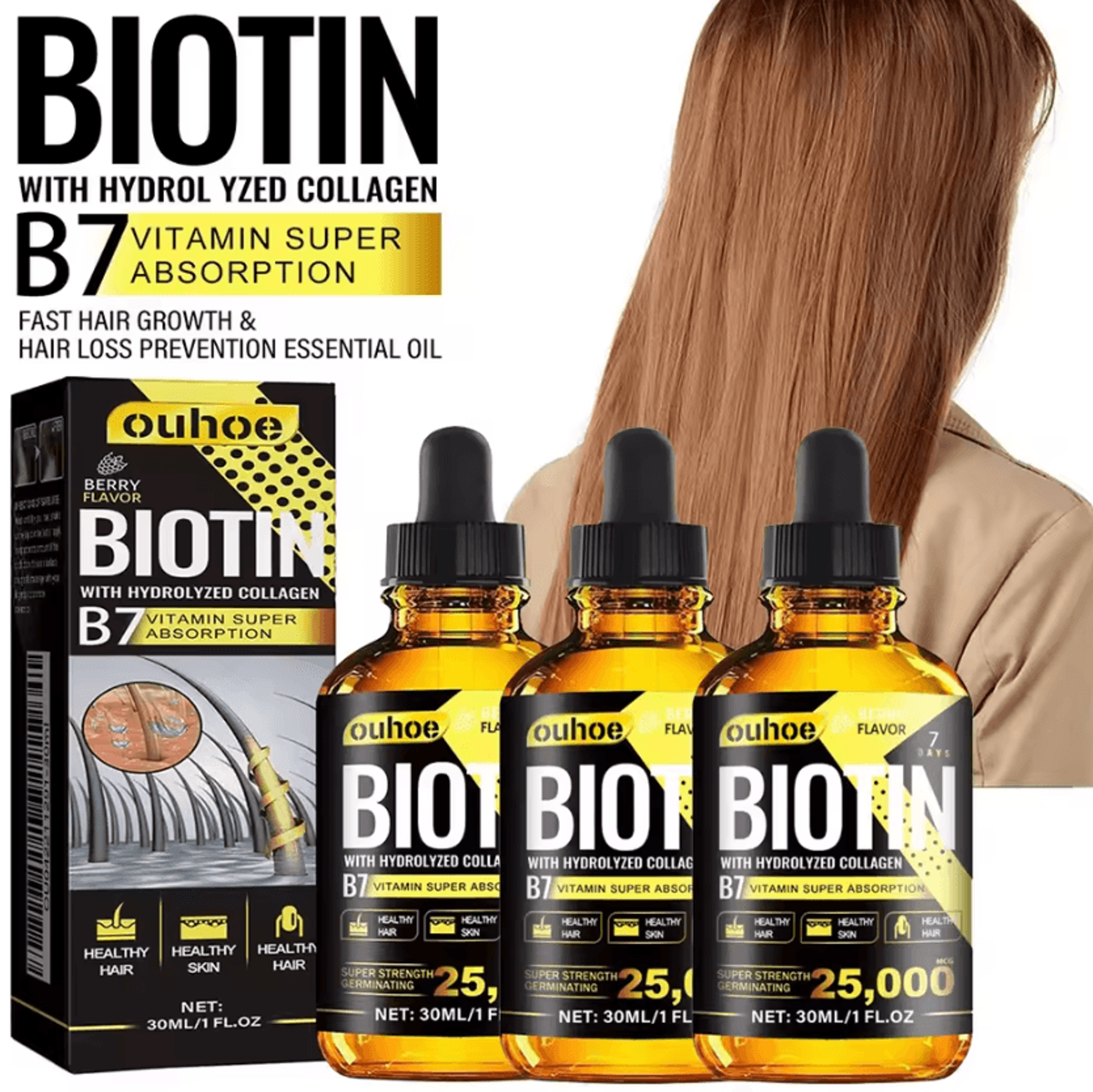 ouhoe collagen vitamin b7 hair essential oil for moisturizing, softening and nourishing hair
