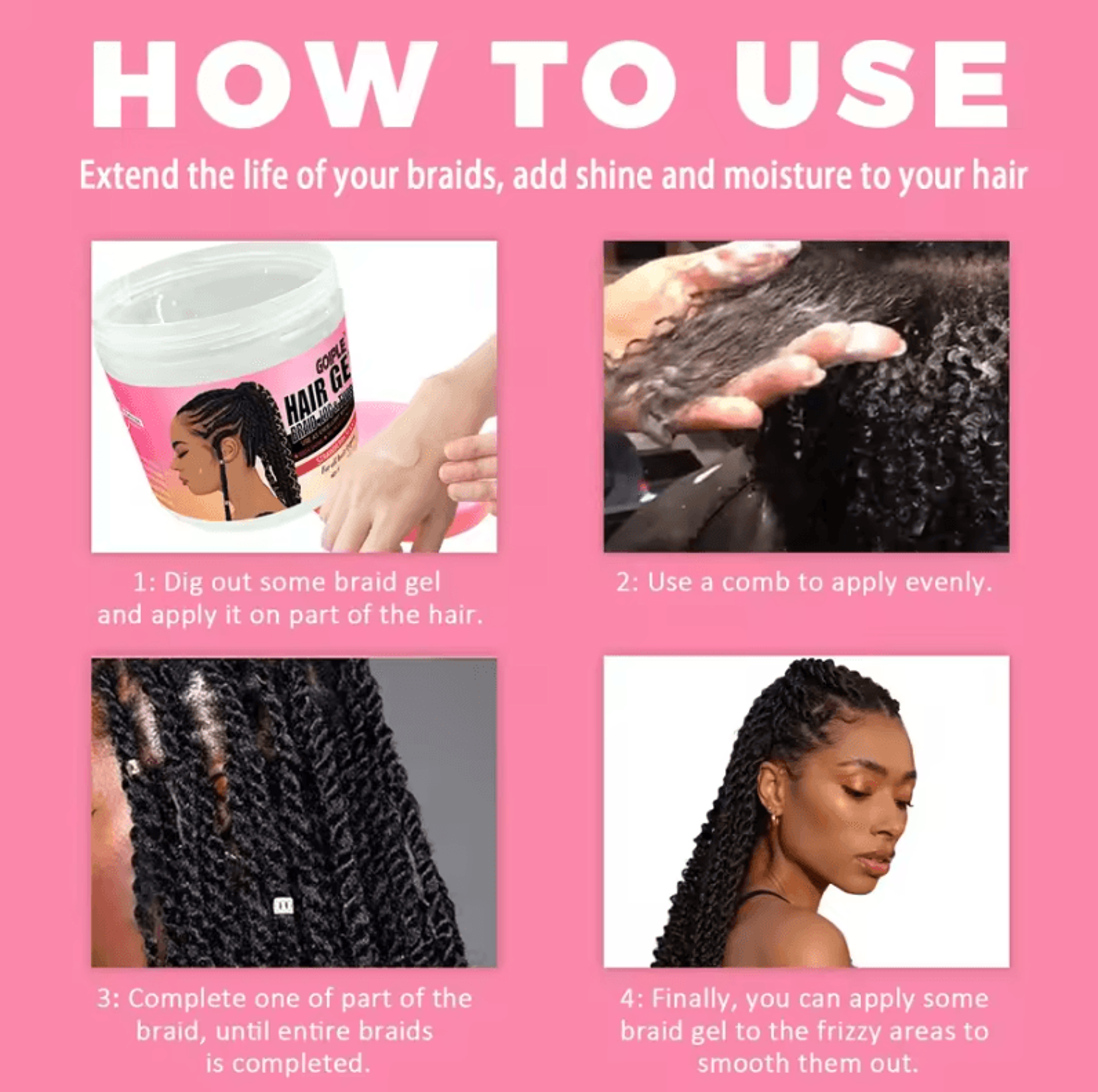 BraidSculpt Strong Hold Hair Gel For Cornrows Twists Locs And Frizz Control 4