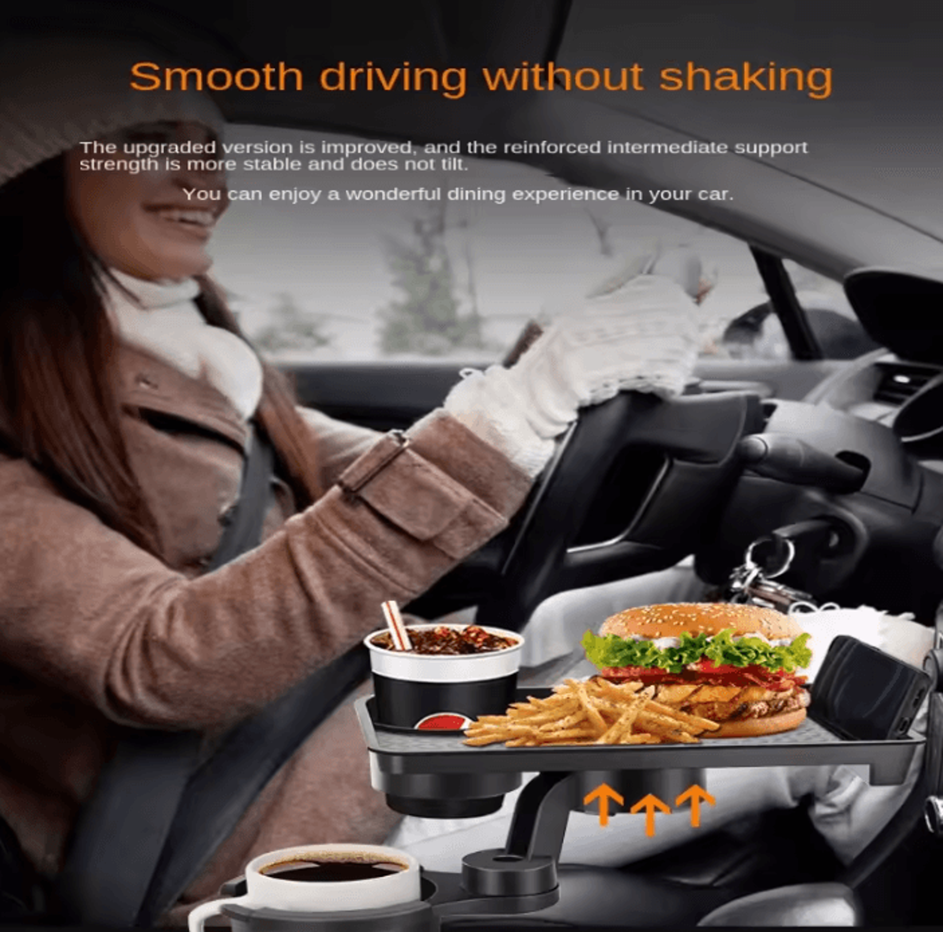 DriveMate 360 Adjustable Car Cup Holder Expander With Snack Tray 2