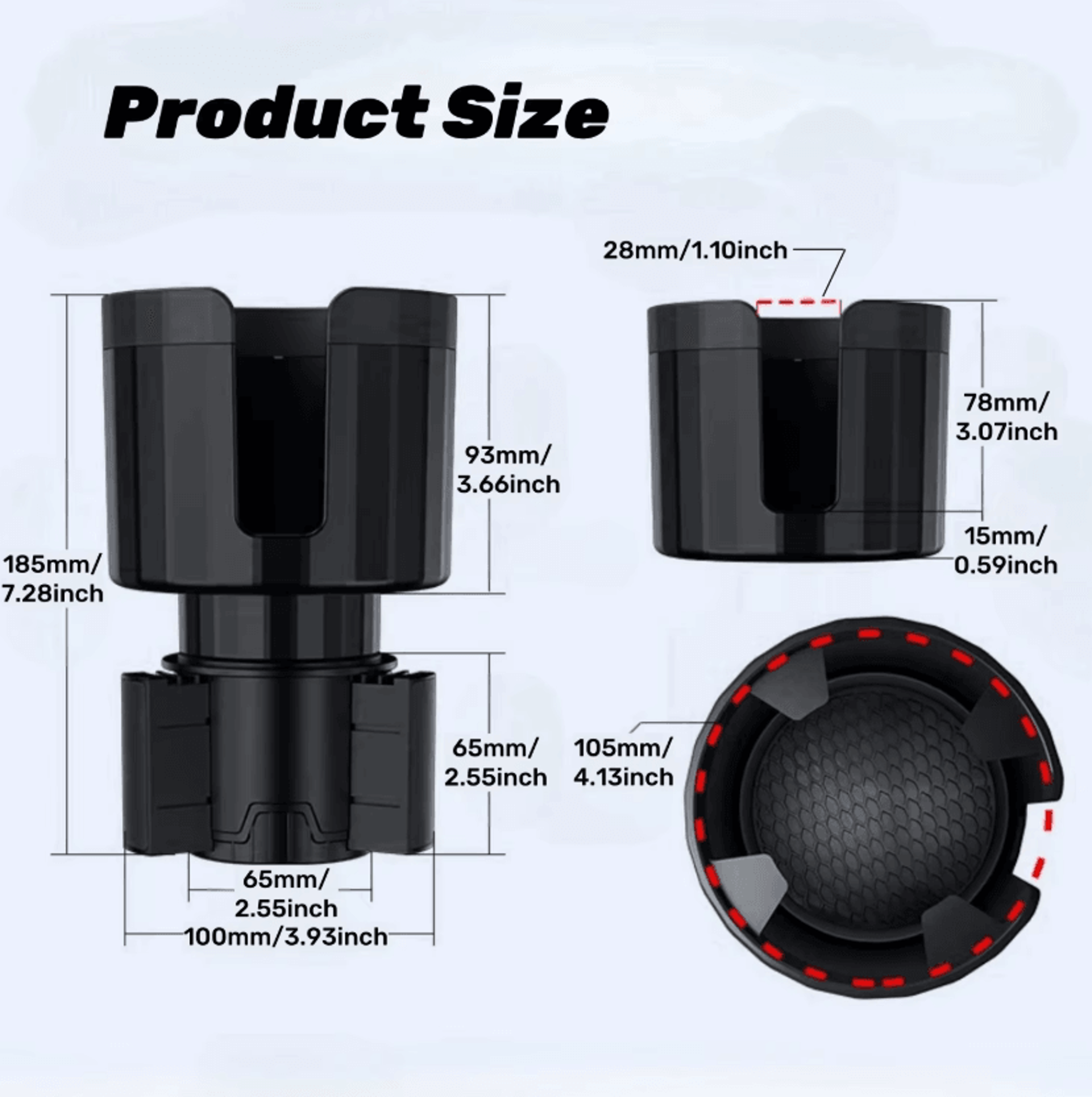 GripMax Adjustable Car Cup Holder Expander For Stable Bottle Storage 2