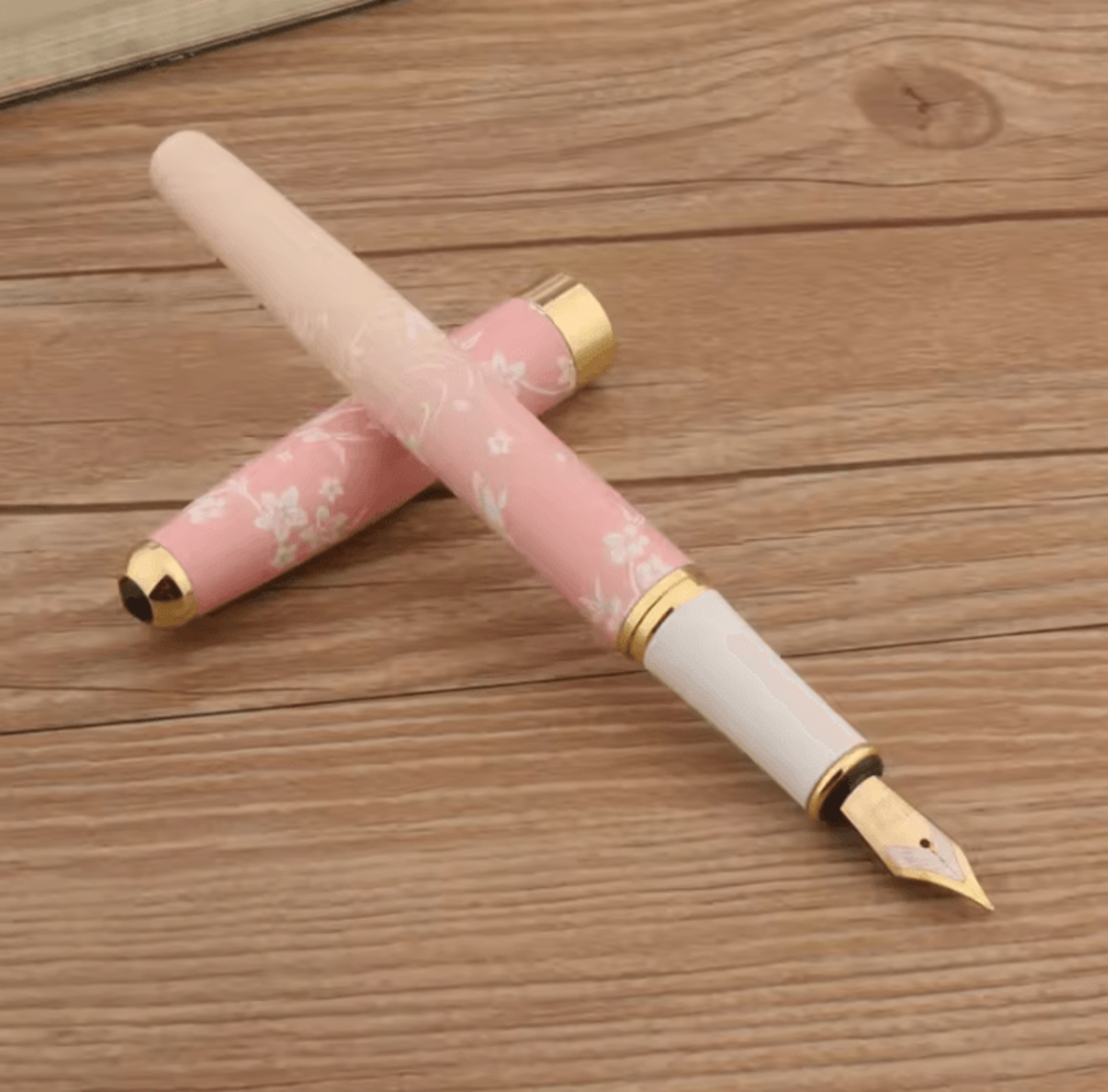 blossomwrite 83 pink floral metal fountain pen with fine nib for elegant writing