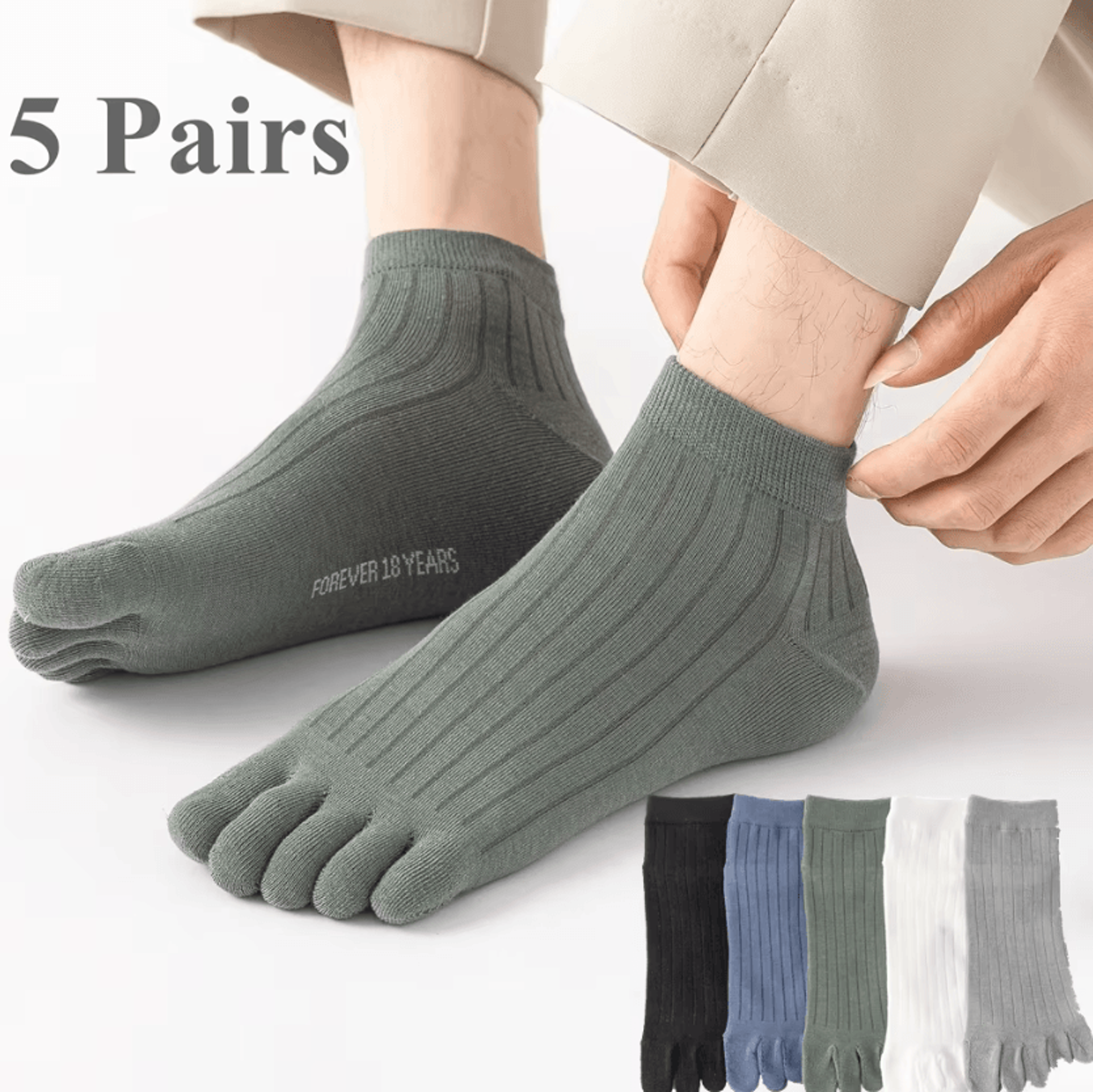 ToeFlex 5Pair Mens Cotton Five Finger Ankle Socks For Breathable Summer Comfort 0