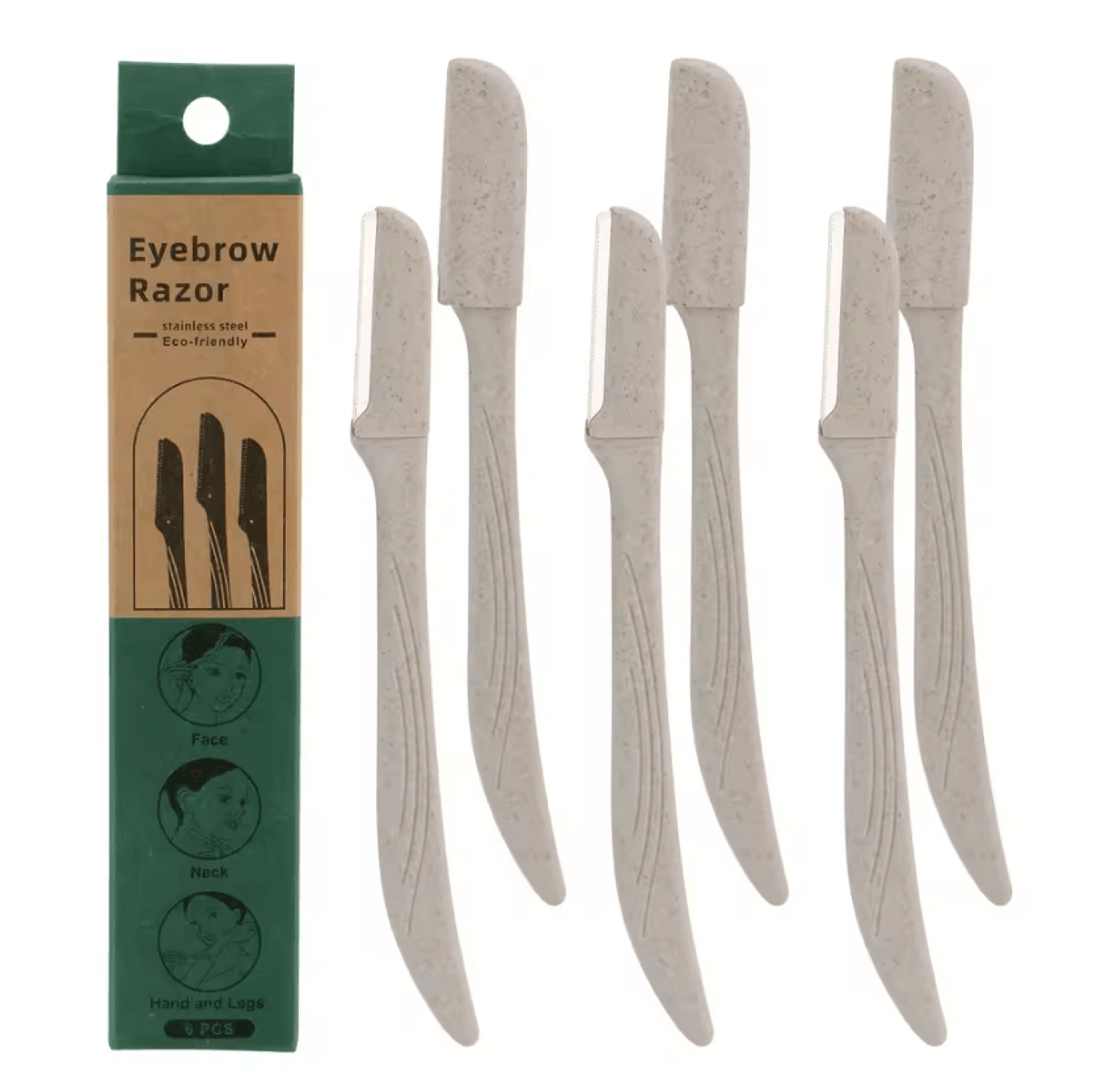 ecobrow 6-piece wheat straw eyebrow razor set with stainless steel blades