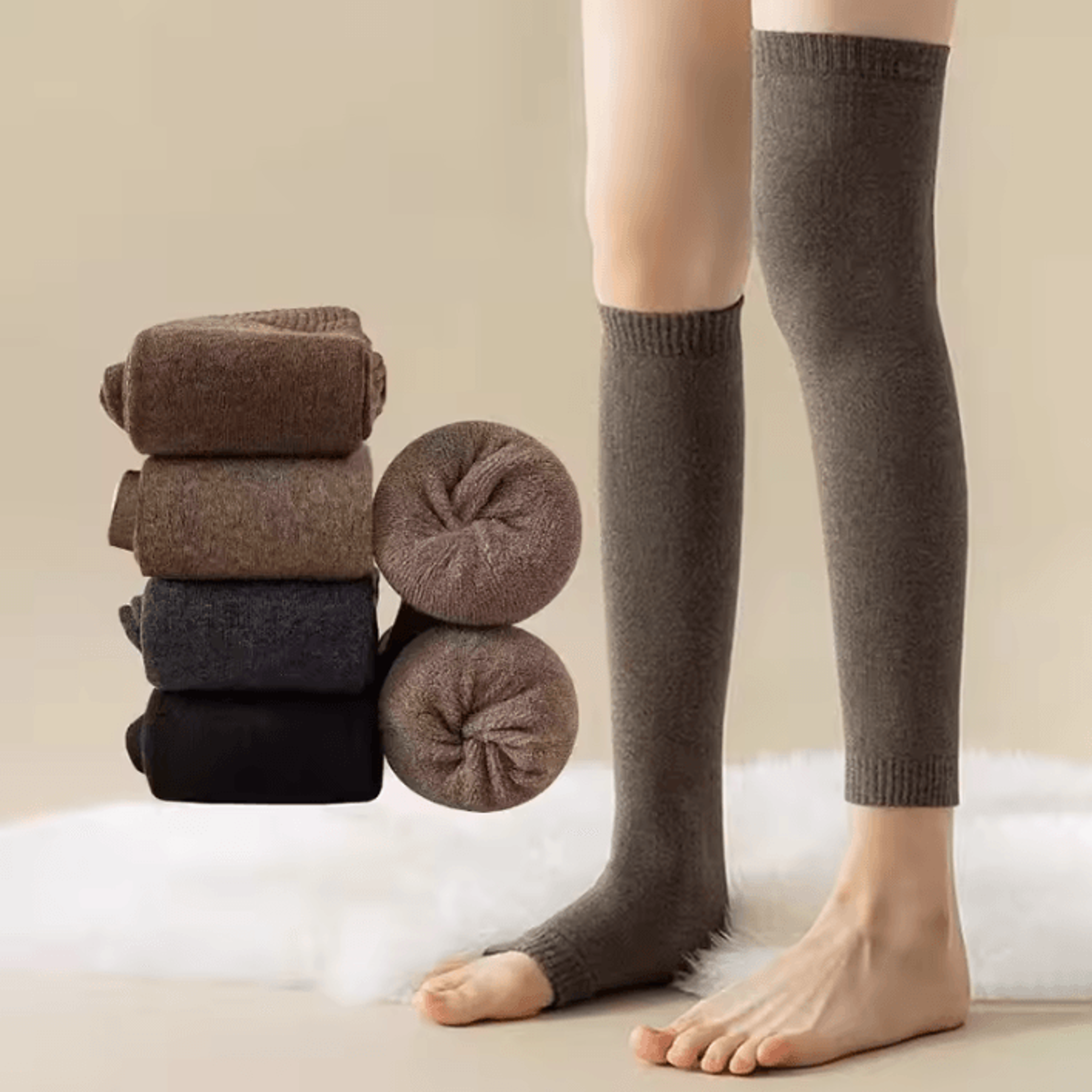 VelvetCozy Womens Fleece Lined Knitted Leg Warmers For Winter Knee Protection 1
