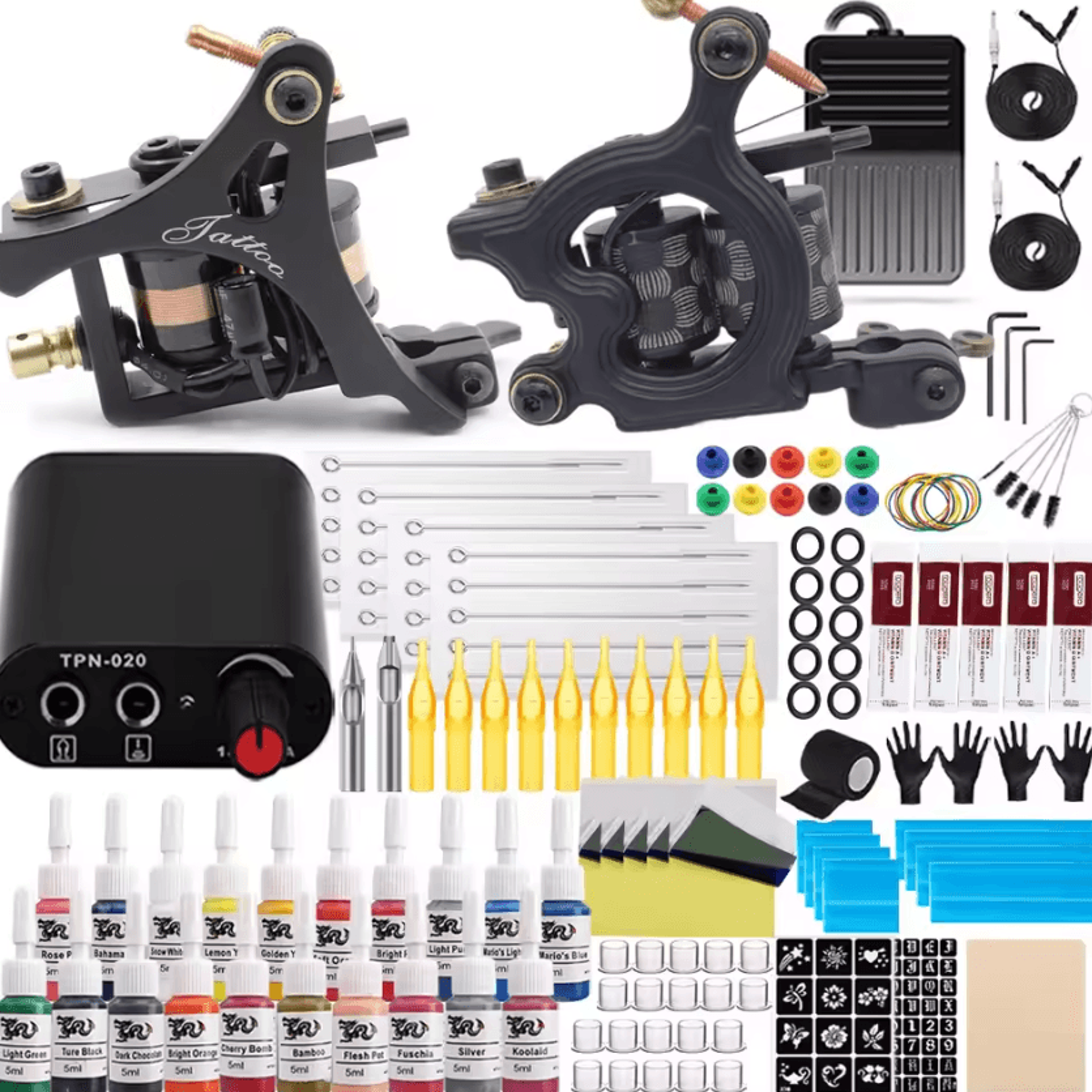 InkForge Pro 10 Wrap Coil Tattoo Machine Kit With Power Supply Needles And Inks 6