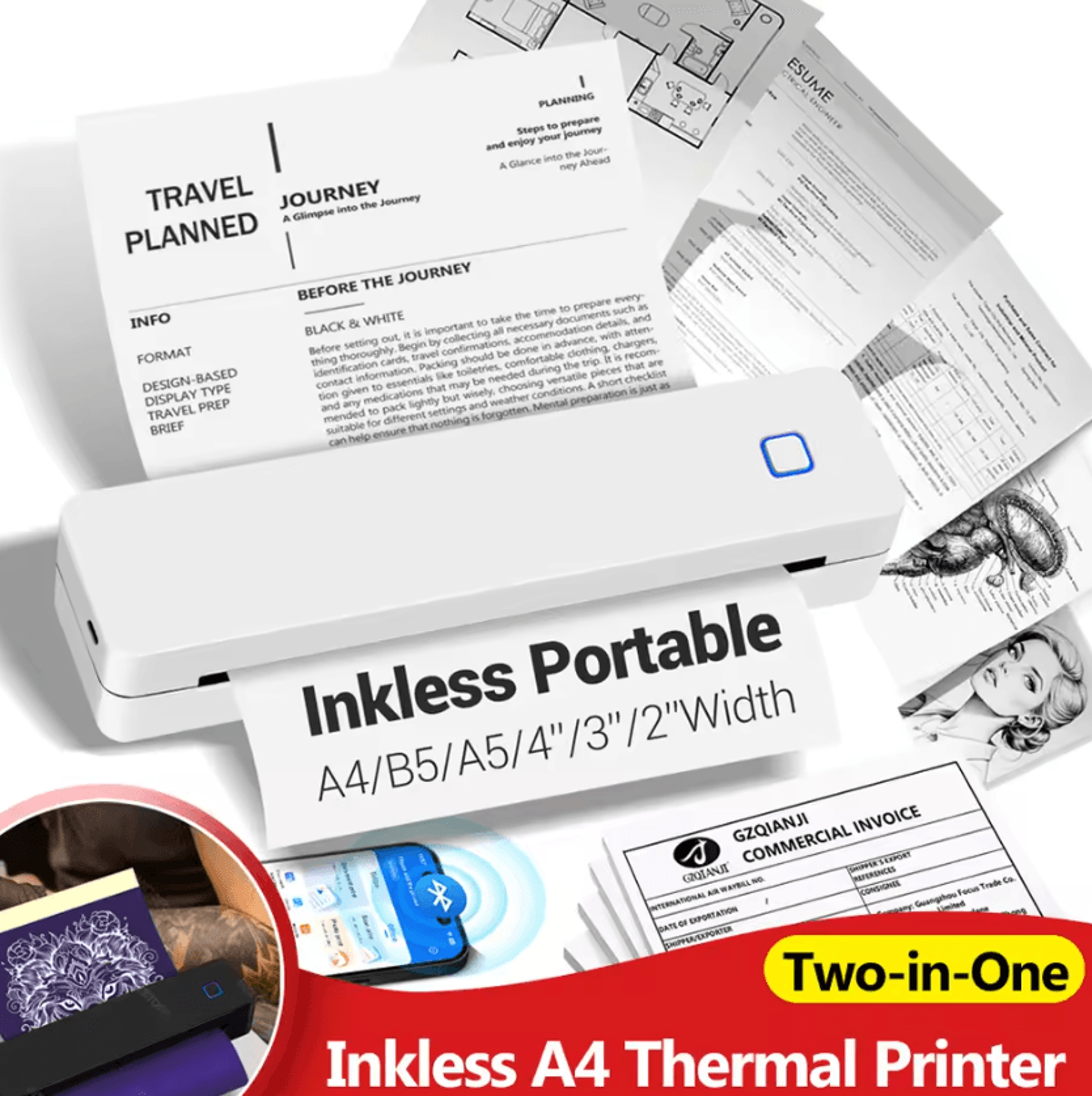 travelprint go rechargeable a4 bluetooth thermal printer for business and home office