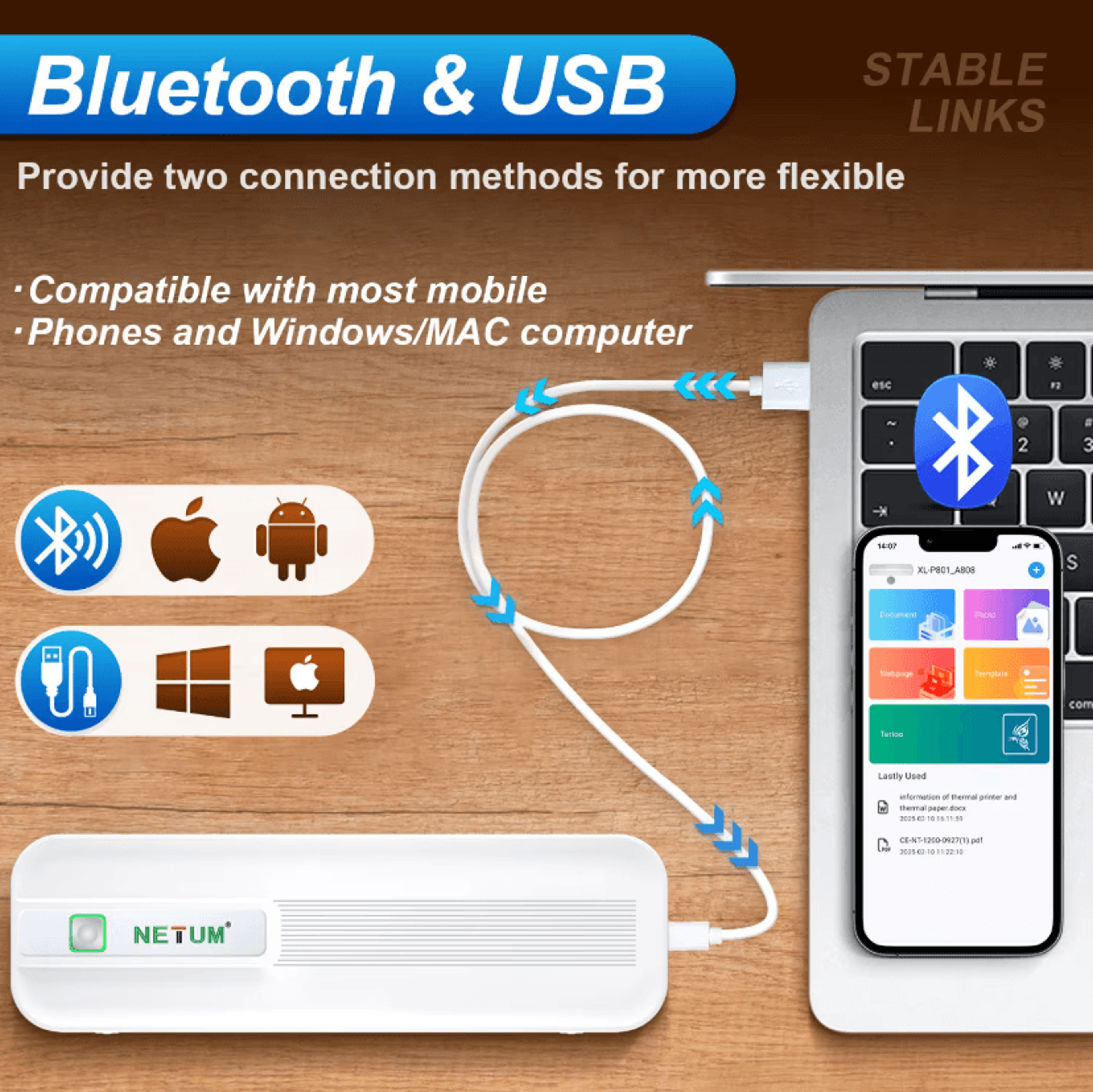 XLP801 FlexiPrint Portable Bluetooth Thermal Printer For Phone PC And Travel 1