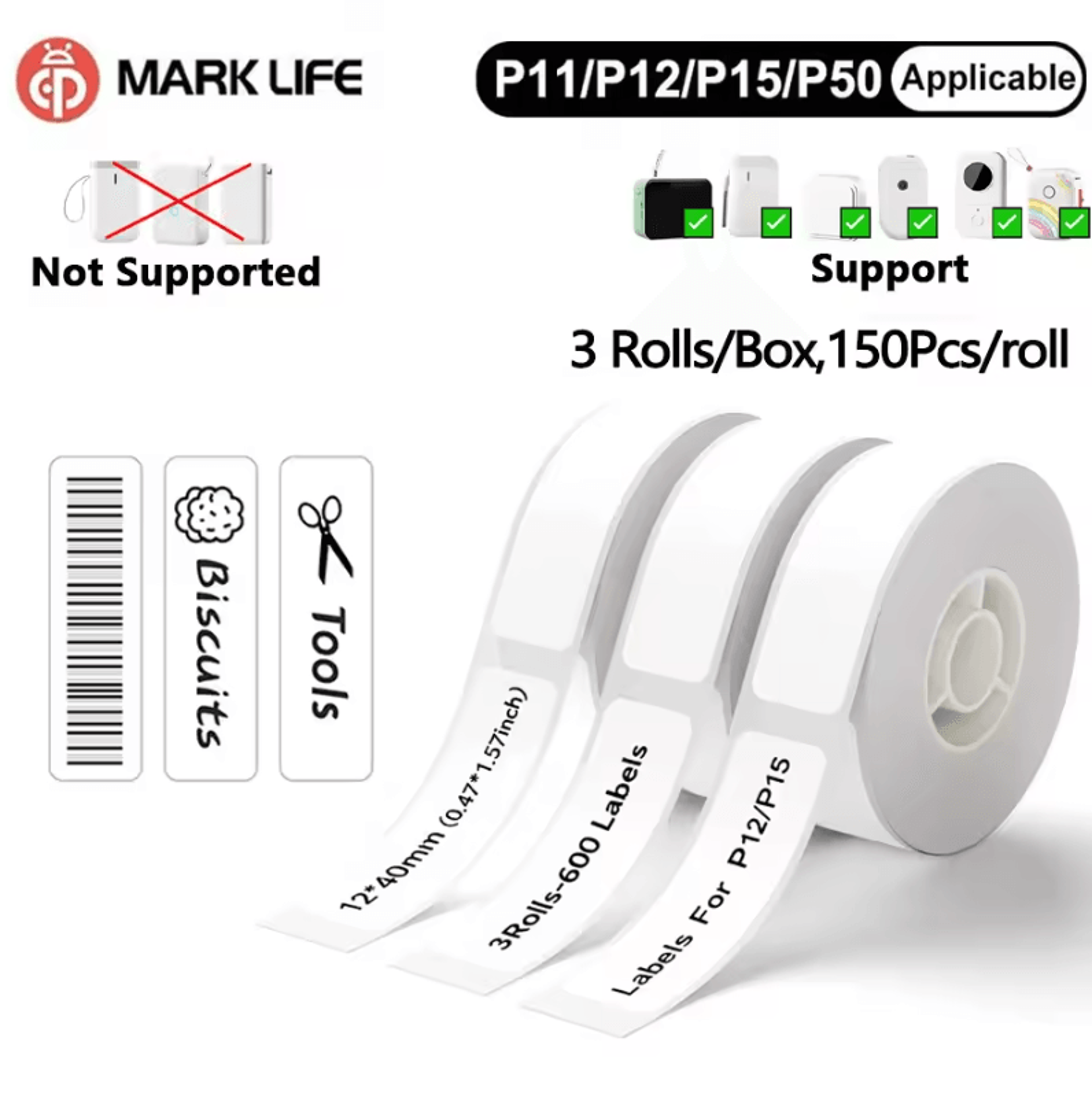 marklife tripletag 3-roll self-adhesive thermal label stickers for home and business