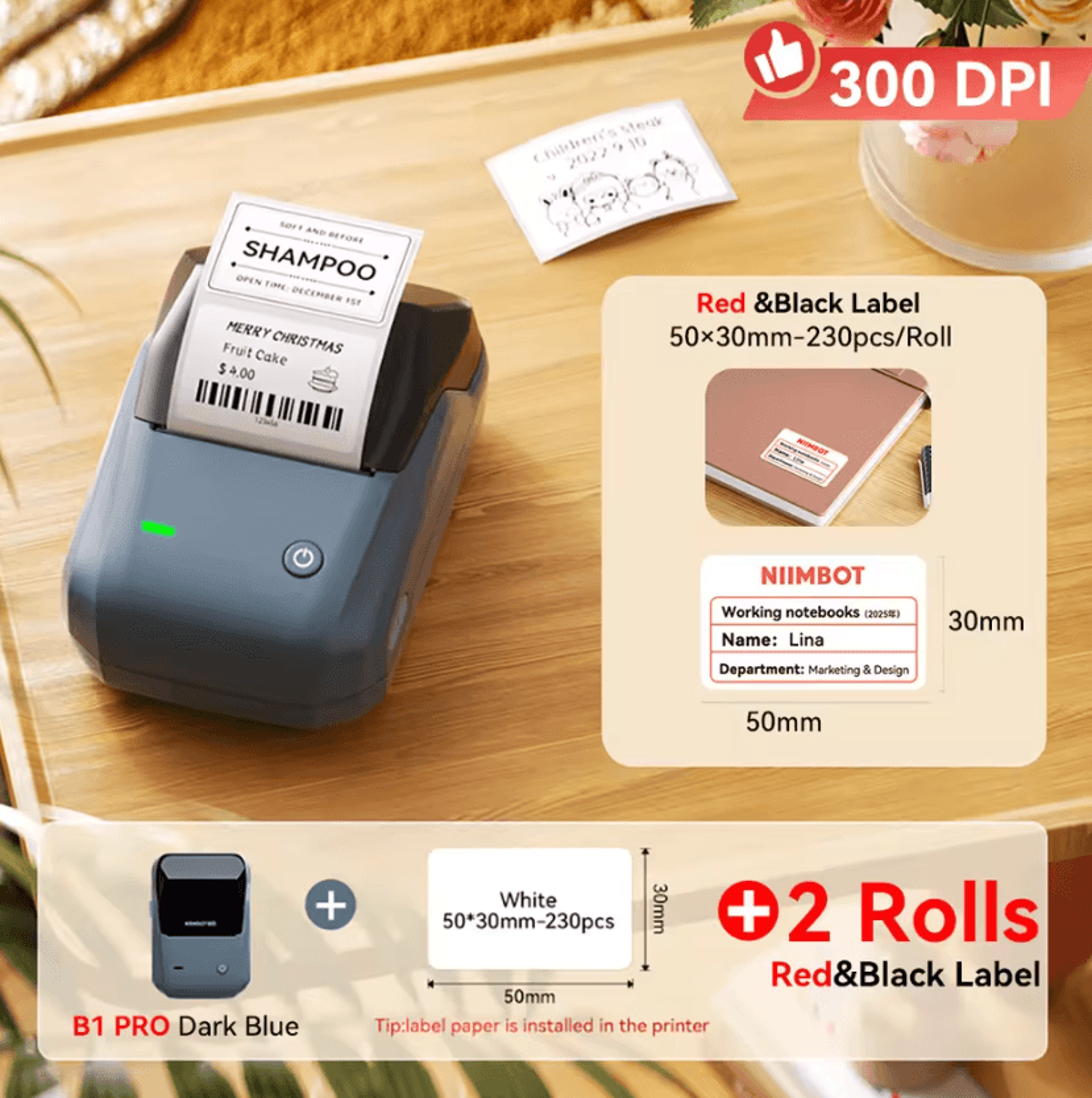 Niimbot B1 Pro DuoMark 300 DPI Wireless Label Printer With Red And Black DualColor Printing 4