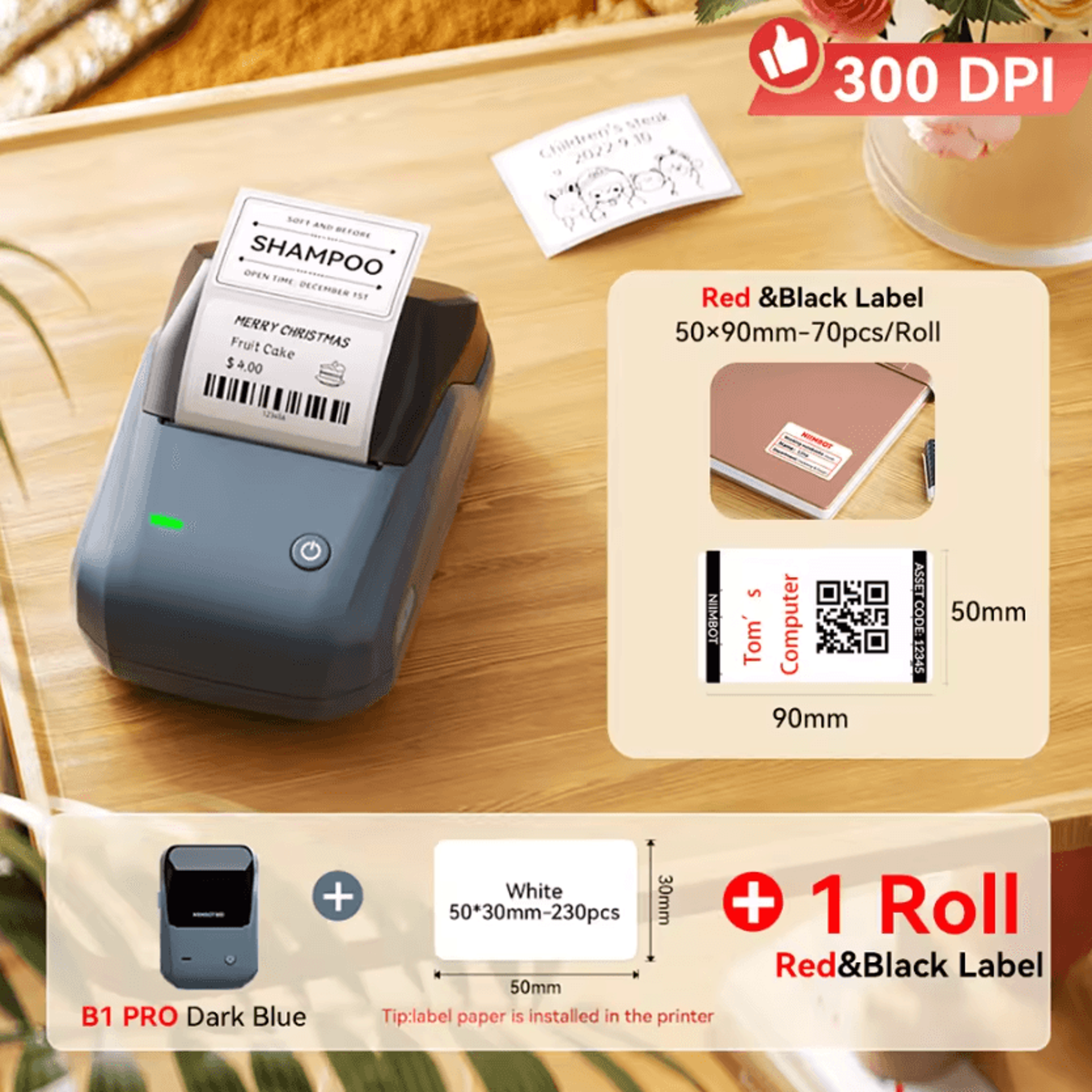 Niimbot B1 Pro DuoMark 300 DPI Wireless Label Printer With Red And Black DualColor Printing 12