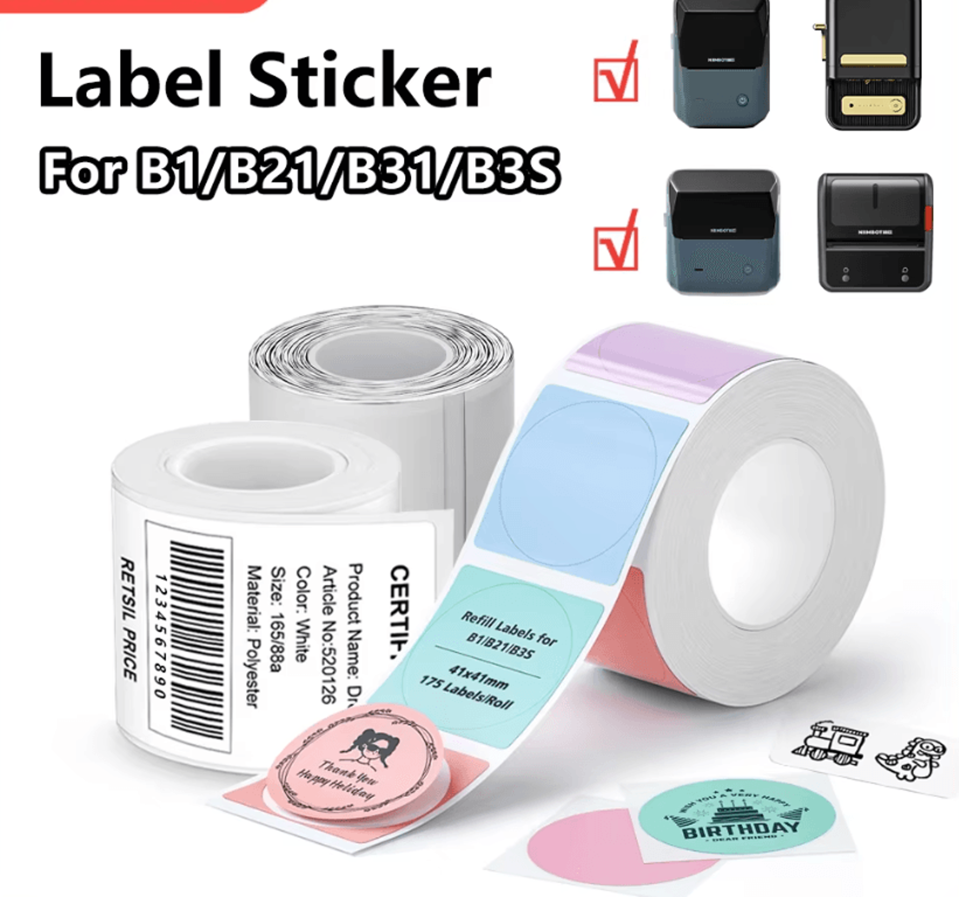 niimbot clearchoice self-adhesive thermal label rolls in white color and transparent styles for b1 and b21 printers