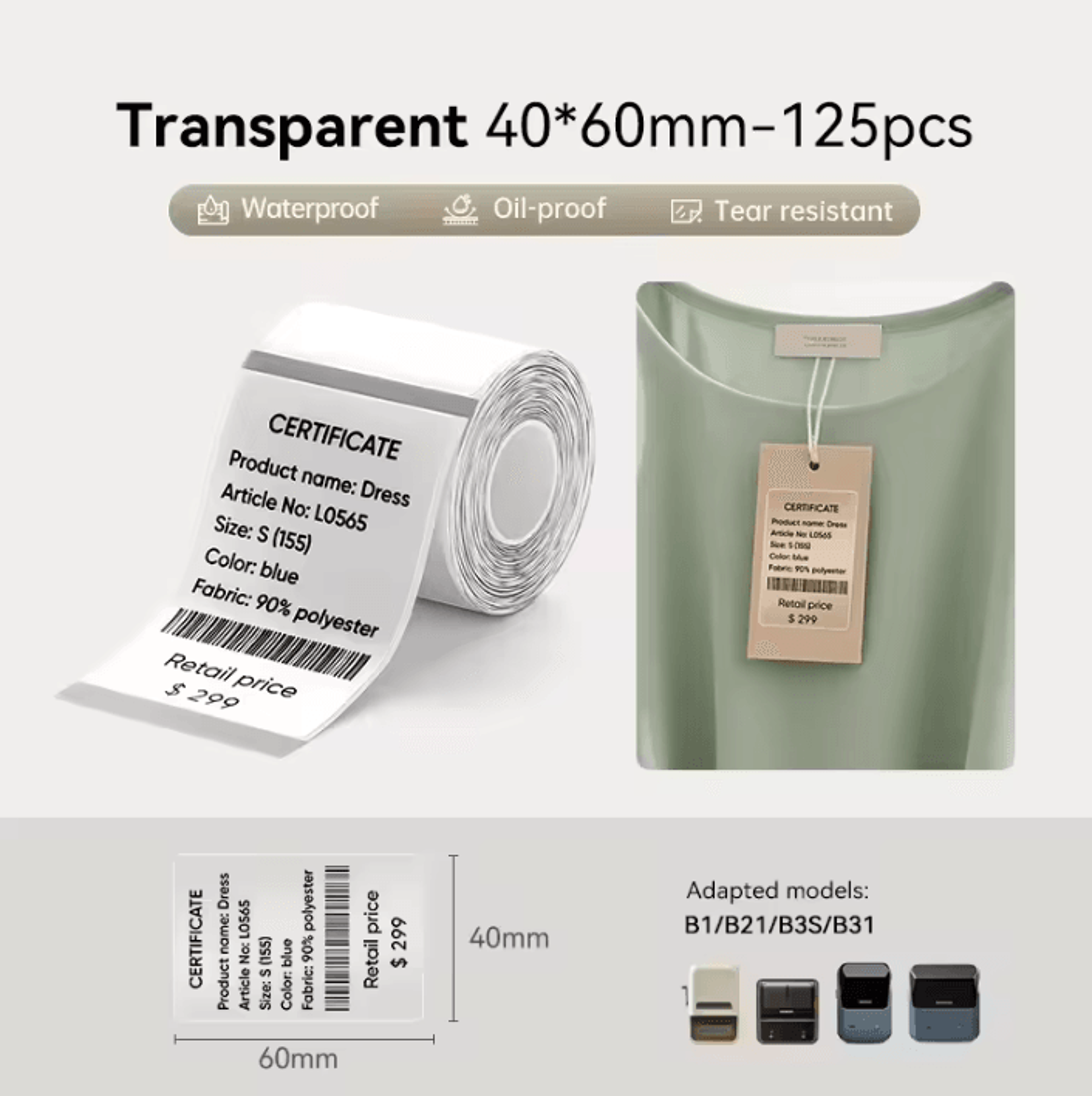 NIIMBOT Transparent Thermal Label Stickers 3050mm SelfAdhesive Printer Paper For B1 B21S B21PRO B3S 9