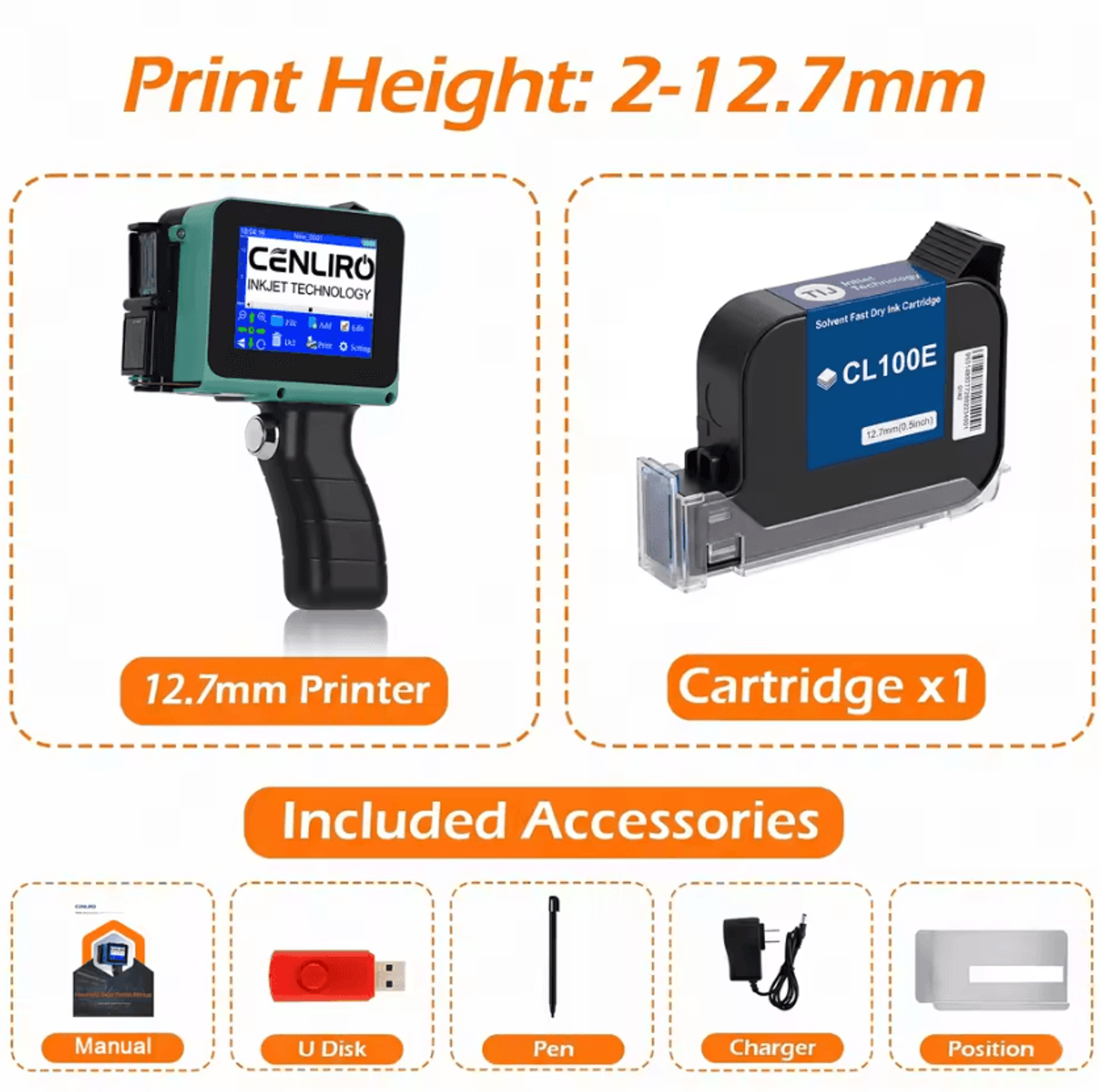 Cenliro CL05P Mini Handheld Inkjet Printer 127mm Portable Batch Date And Barcode Coding Machine 4