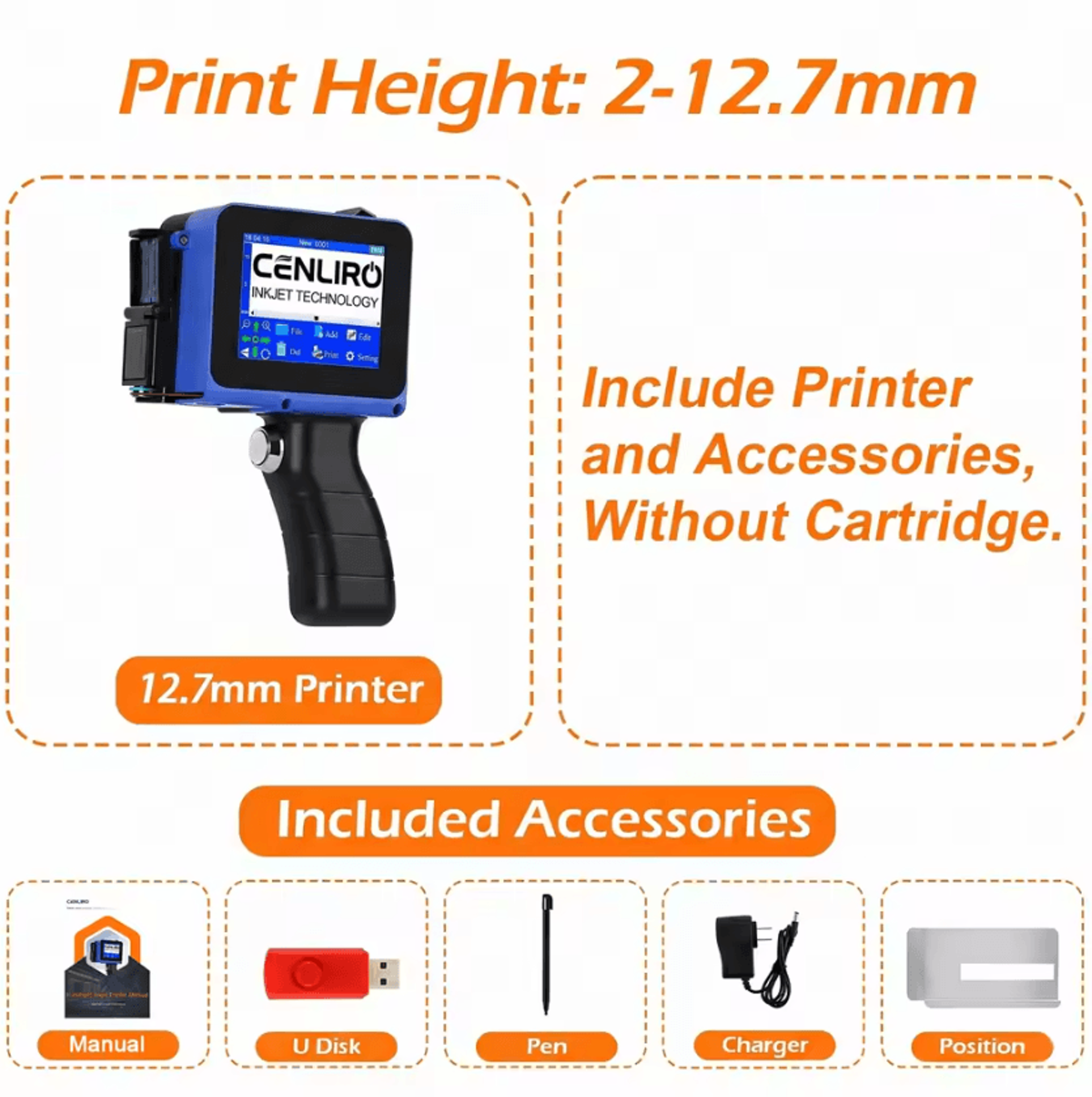 Cenliro CL05P Mini Handheld Inkjet Printer 127mm Portable Batch Date And Barcode Coding Machine 3