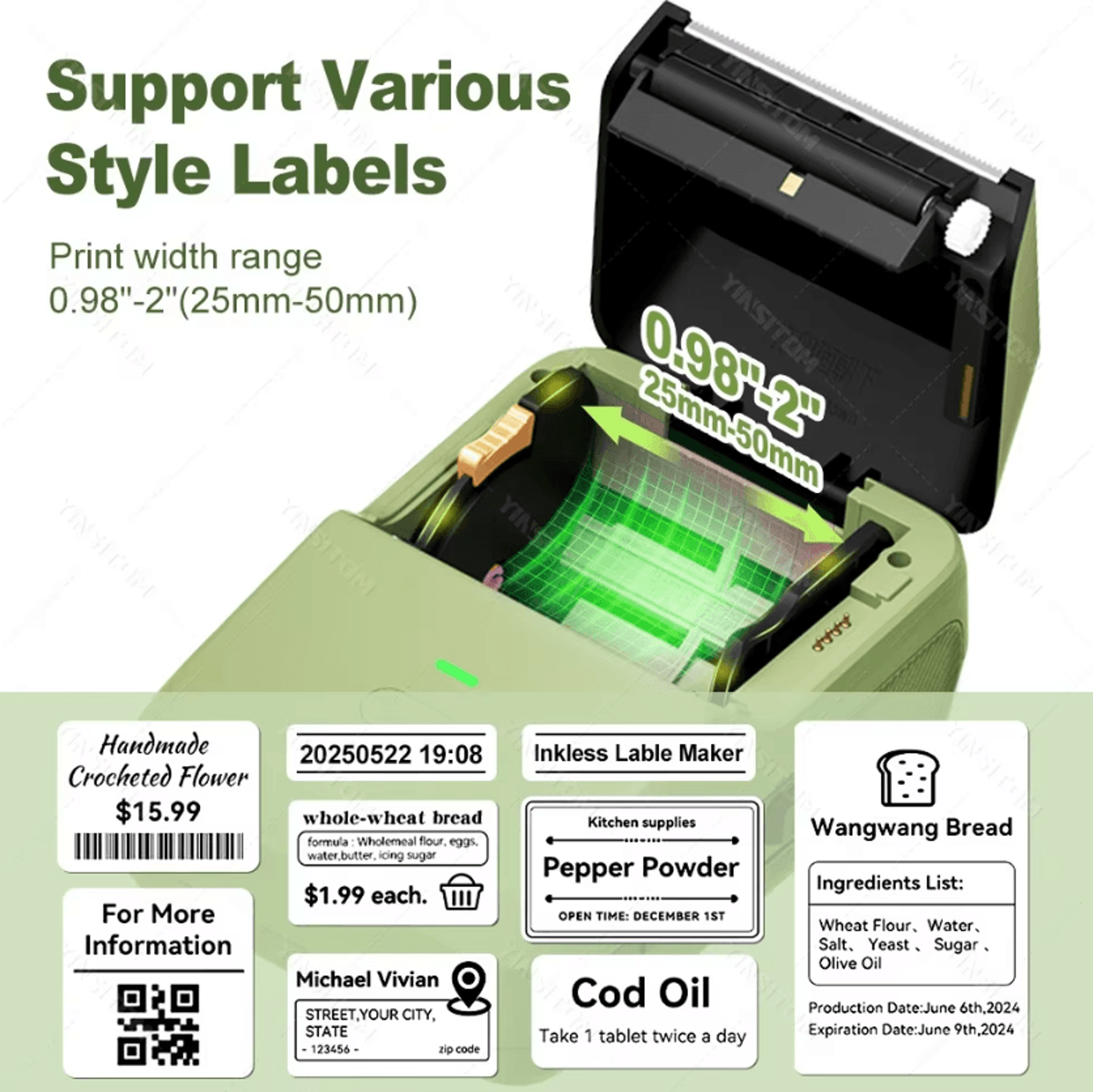 YINSITOM 2050mm Wireless Bluetooth Label Printer Mini Thermal Barcode And Price Sticker Maker 1