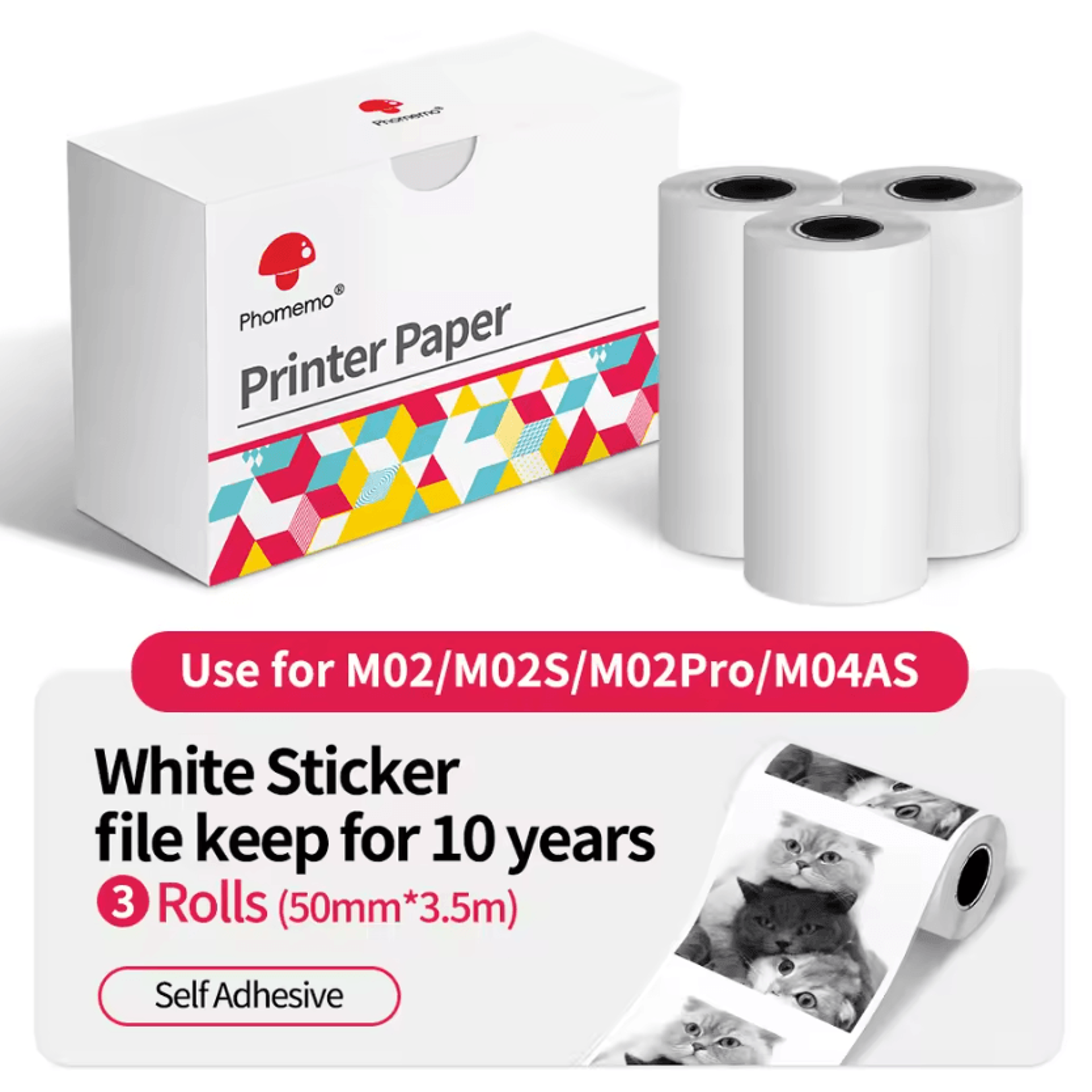 Phomemo 3 Rolls Thermal Sticker Paper For M02 M02S M02 Pro Mini Photo Printers 5