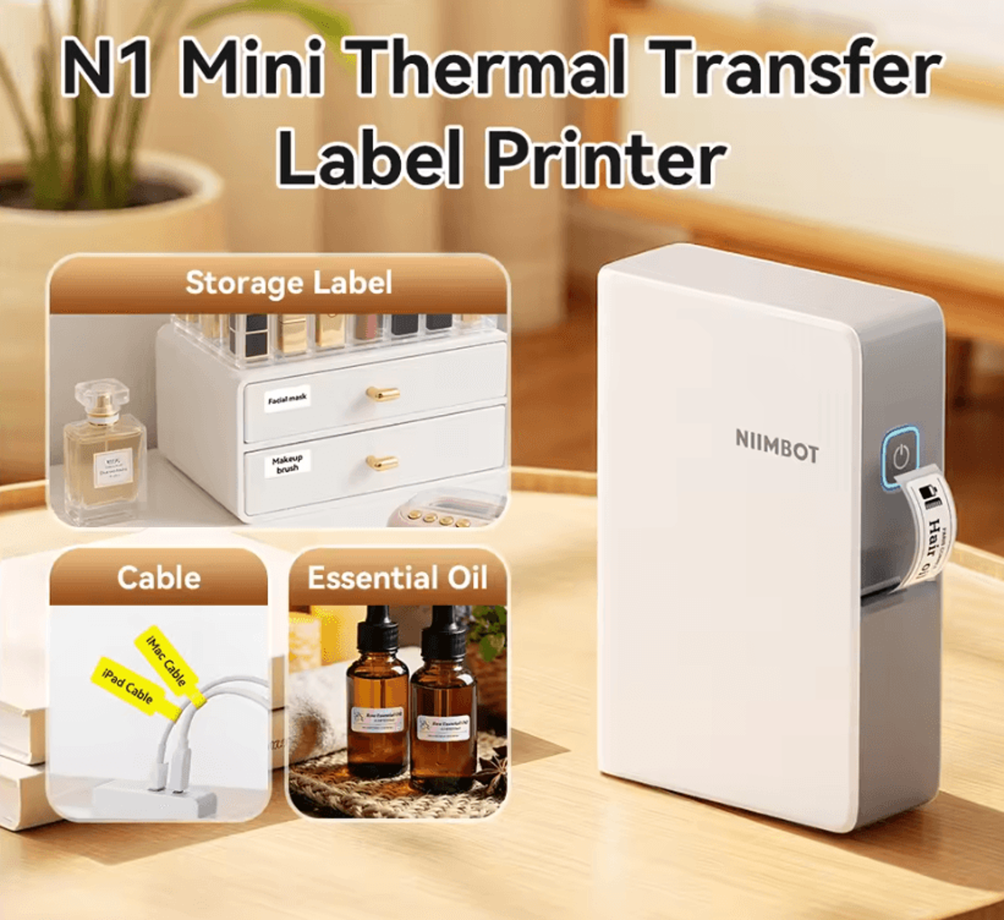 niimbot n1 b18 portable thermal transfer label printer with long-life ribbon and pet stickers