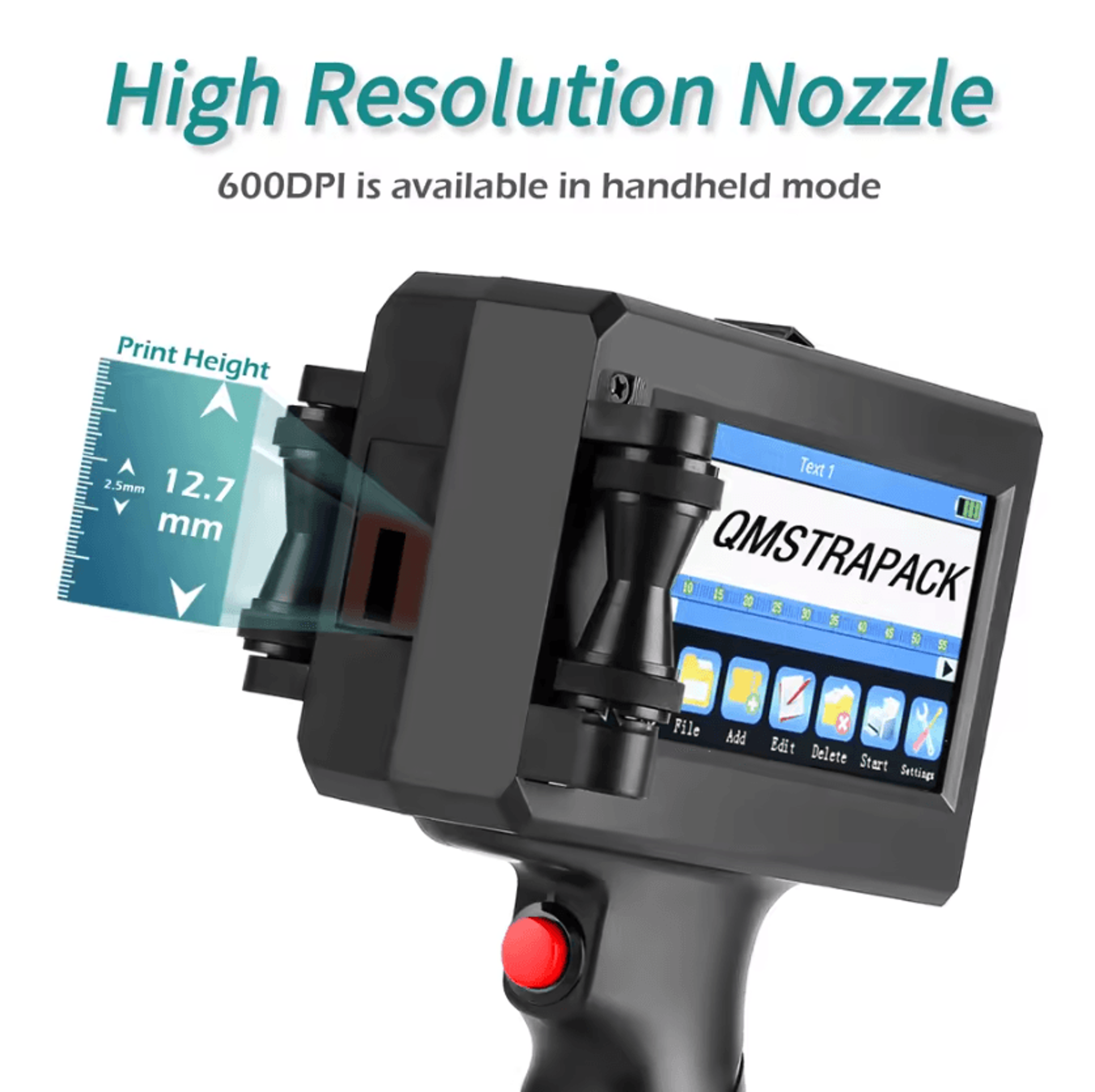 12.7mm handheld inkjet printer with fast-drying ink for batch date barcode and logo printing