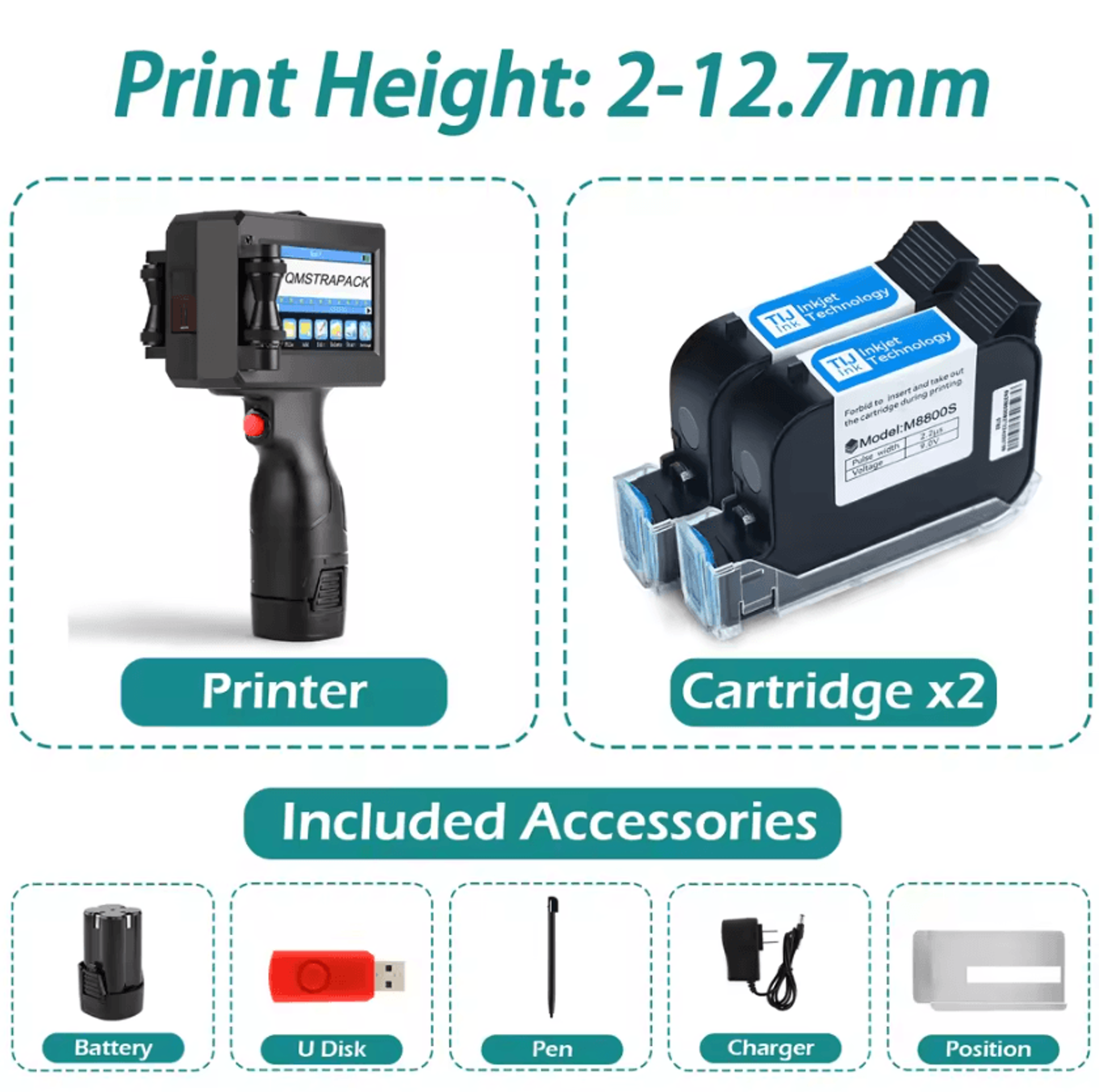 127mm Handheld Inkjet Printer With FastDrying Ink For Batch Date Barcode And Logo Printing 6
