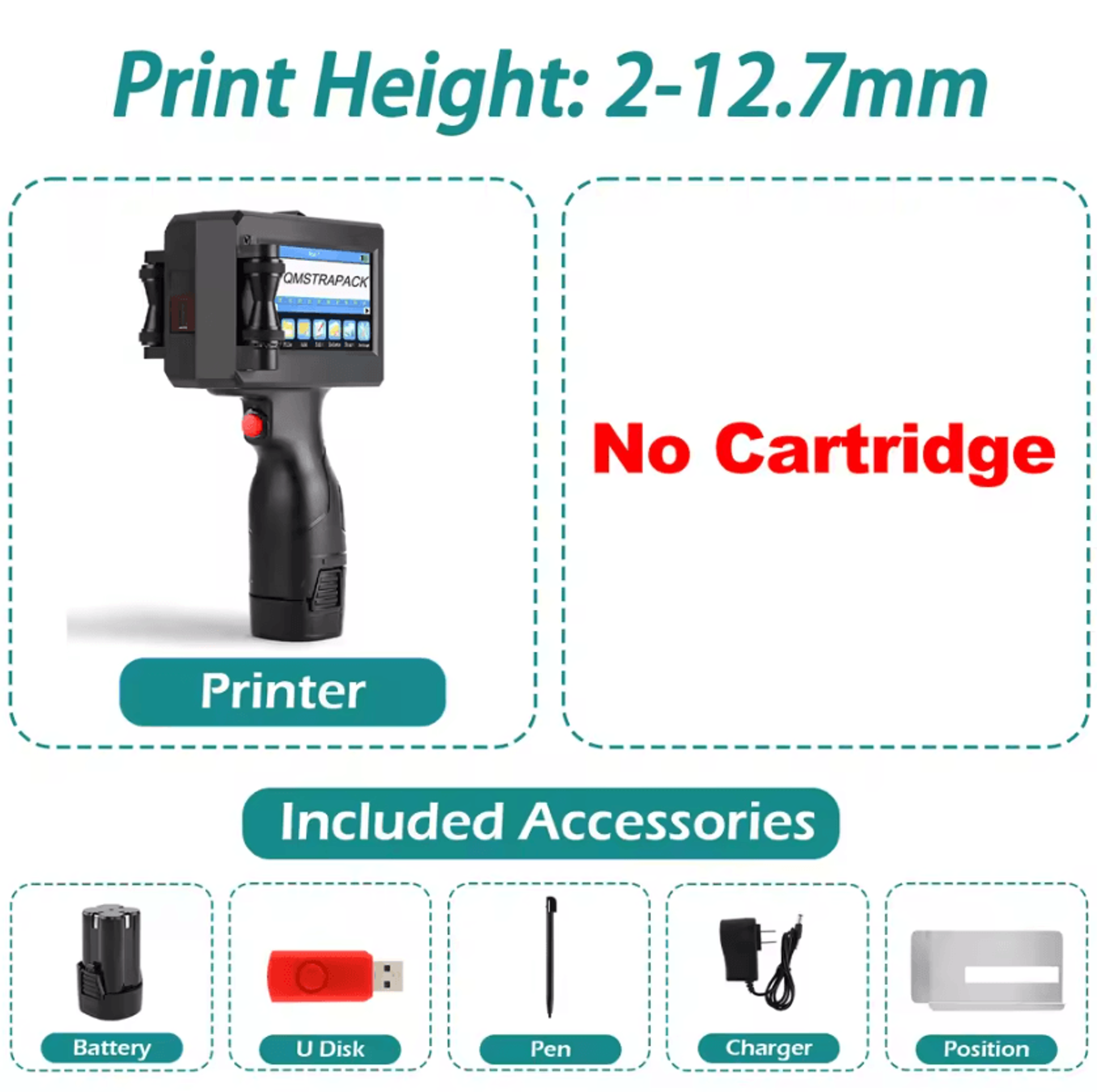 127mm Handheld Inkjet Printer With FastDrying Ink For Batch Date Barcode And Logo Printing 3