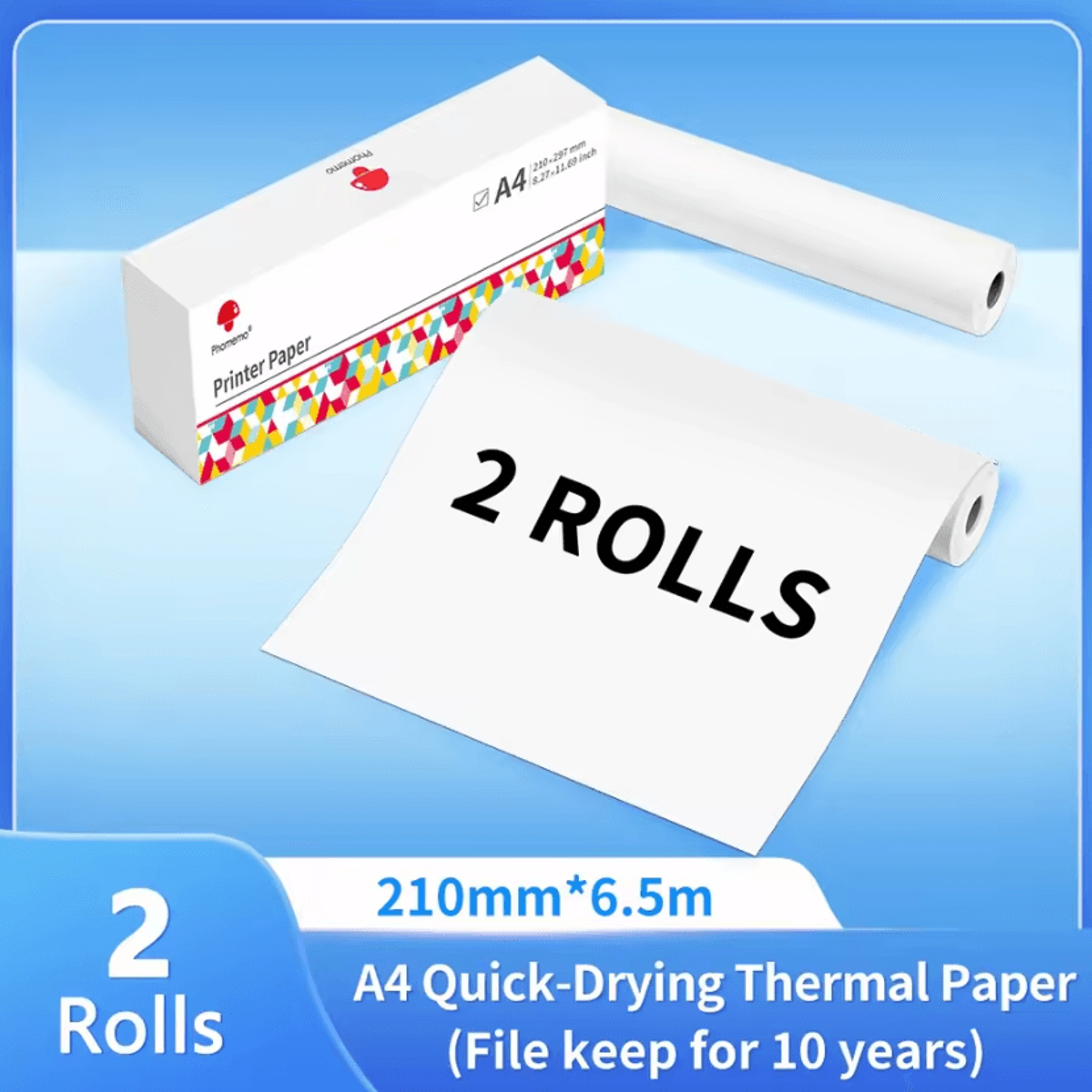 Phomemo A4 Thermal Printer Paper 2 Rolls QuickDry Continuous Printing Paper For M832 M833 M834 M835 4