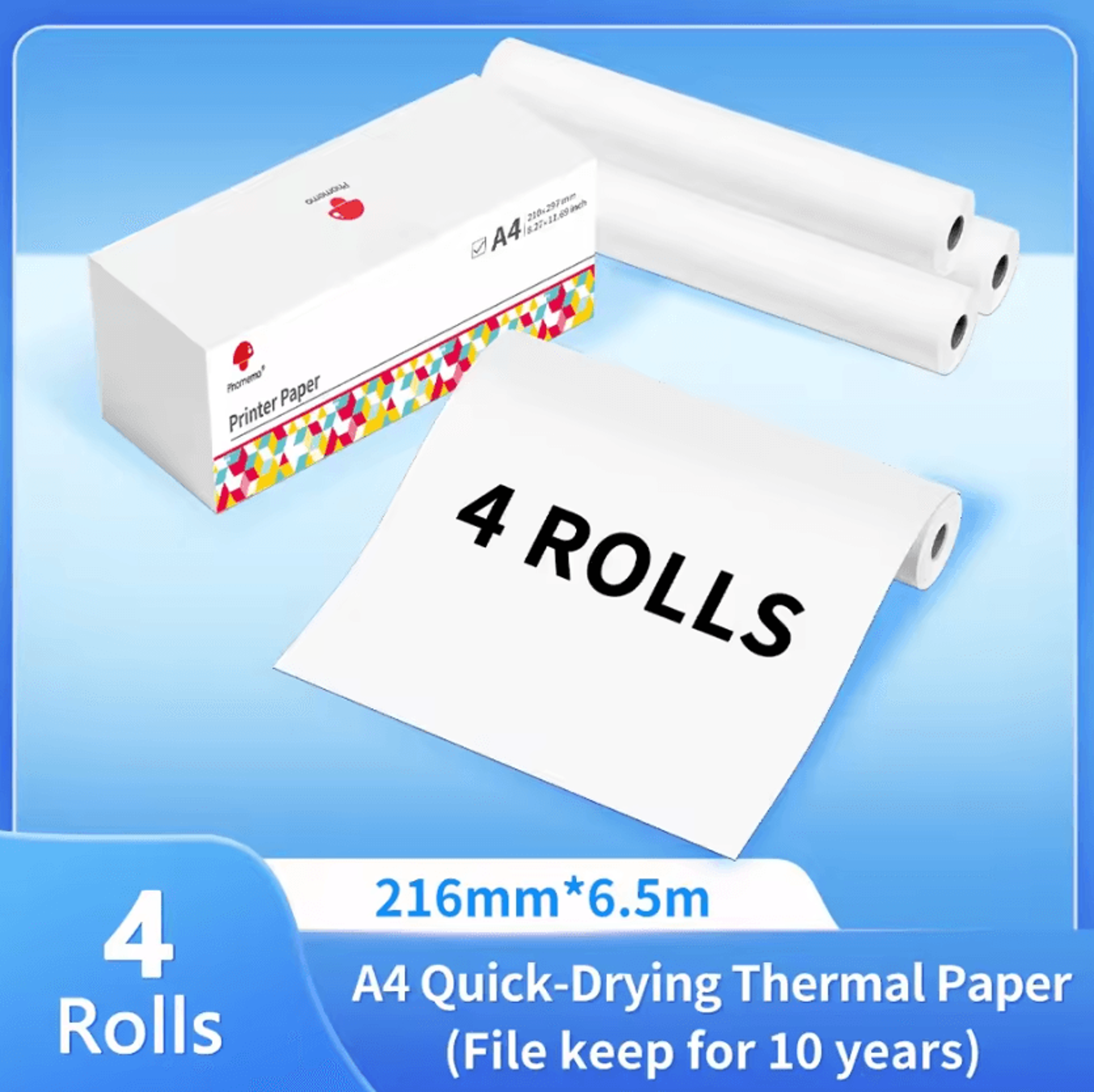 Phomemo A4 Thermal Printer Paper 2 Rolls QuickDry Continuous Printing Paper For M832 M833 M834 M835 10