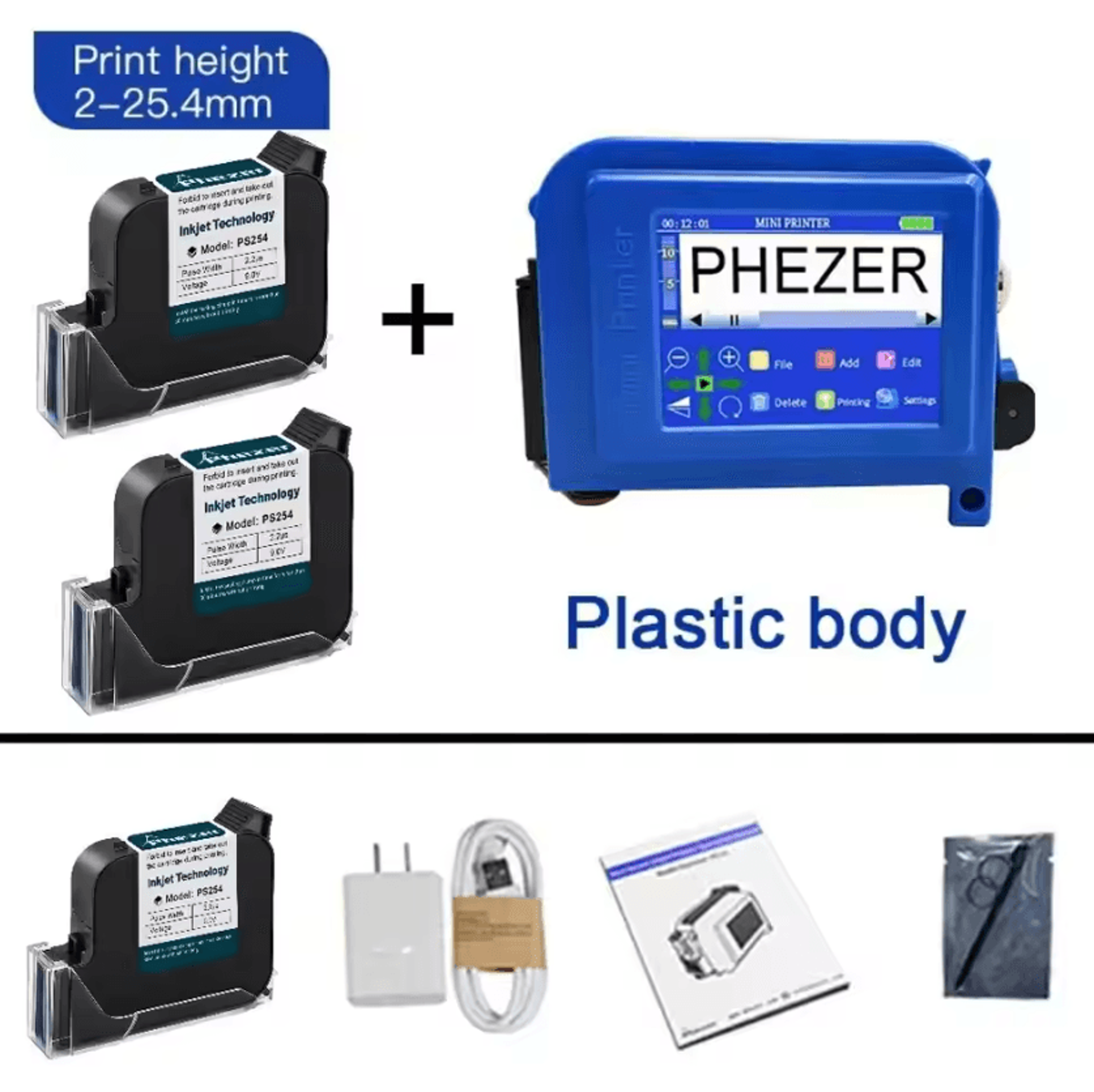 Phezer PC11Plus Portable Handheld Inkjet Printer 127mm 254mm QR Barcode And Date Coding Machine 8