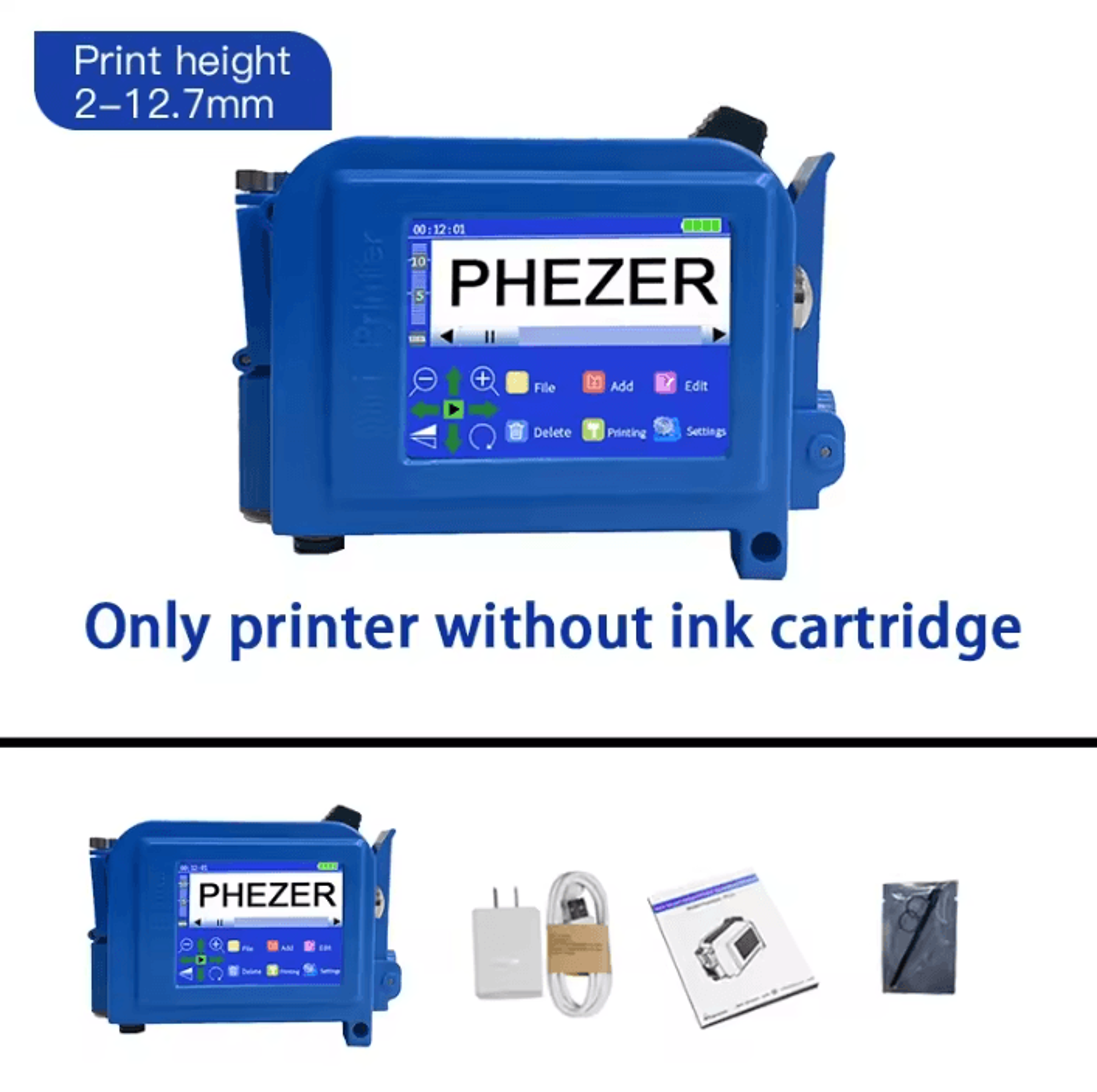 Phezer PC11Plus Portable Handheld Inkjet Printer 127mm 254mm QR Barcode And Date Coding Machine 6