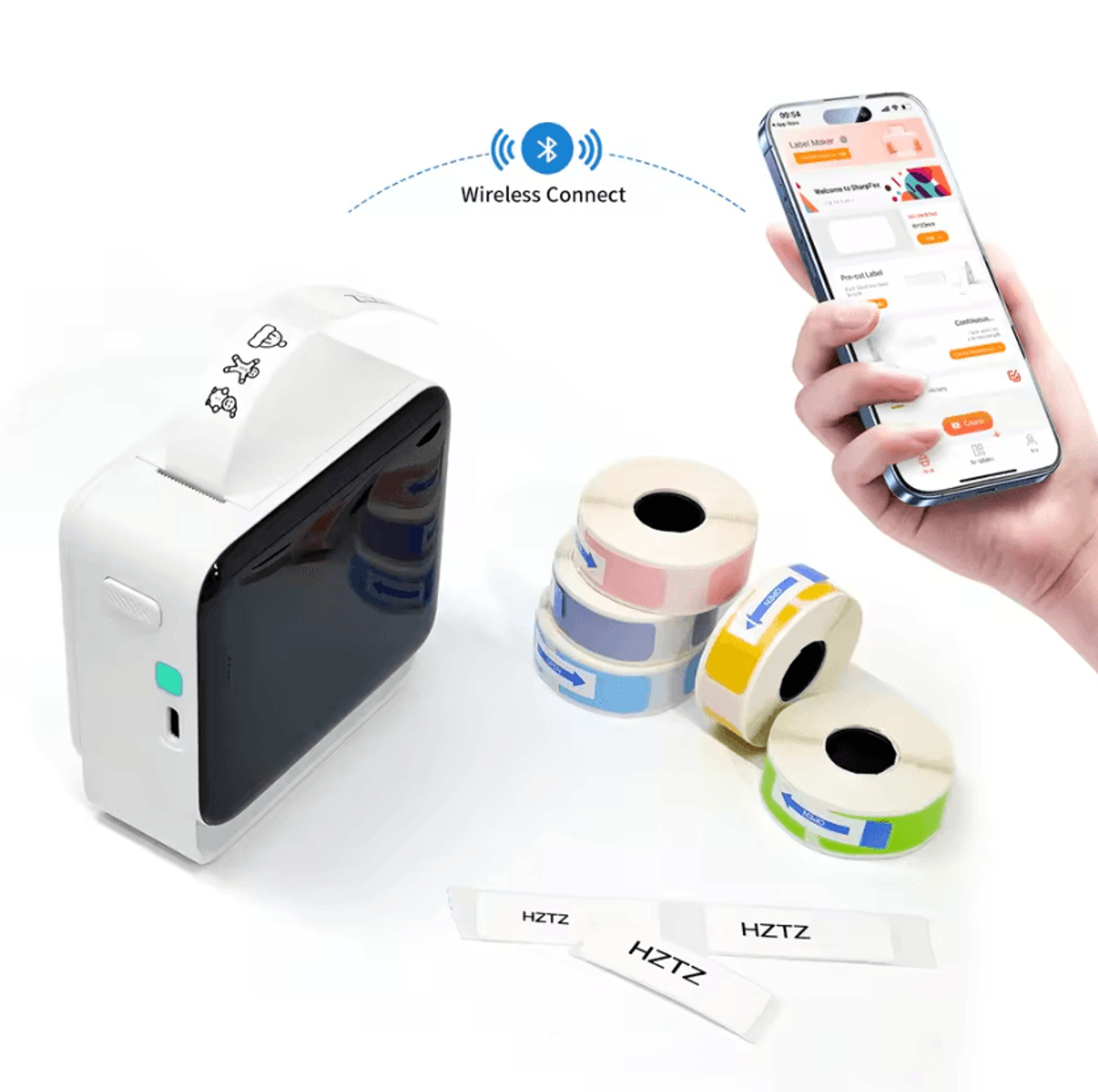 mini wireless label maker with paper roll portable sticker printer for home and office organization