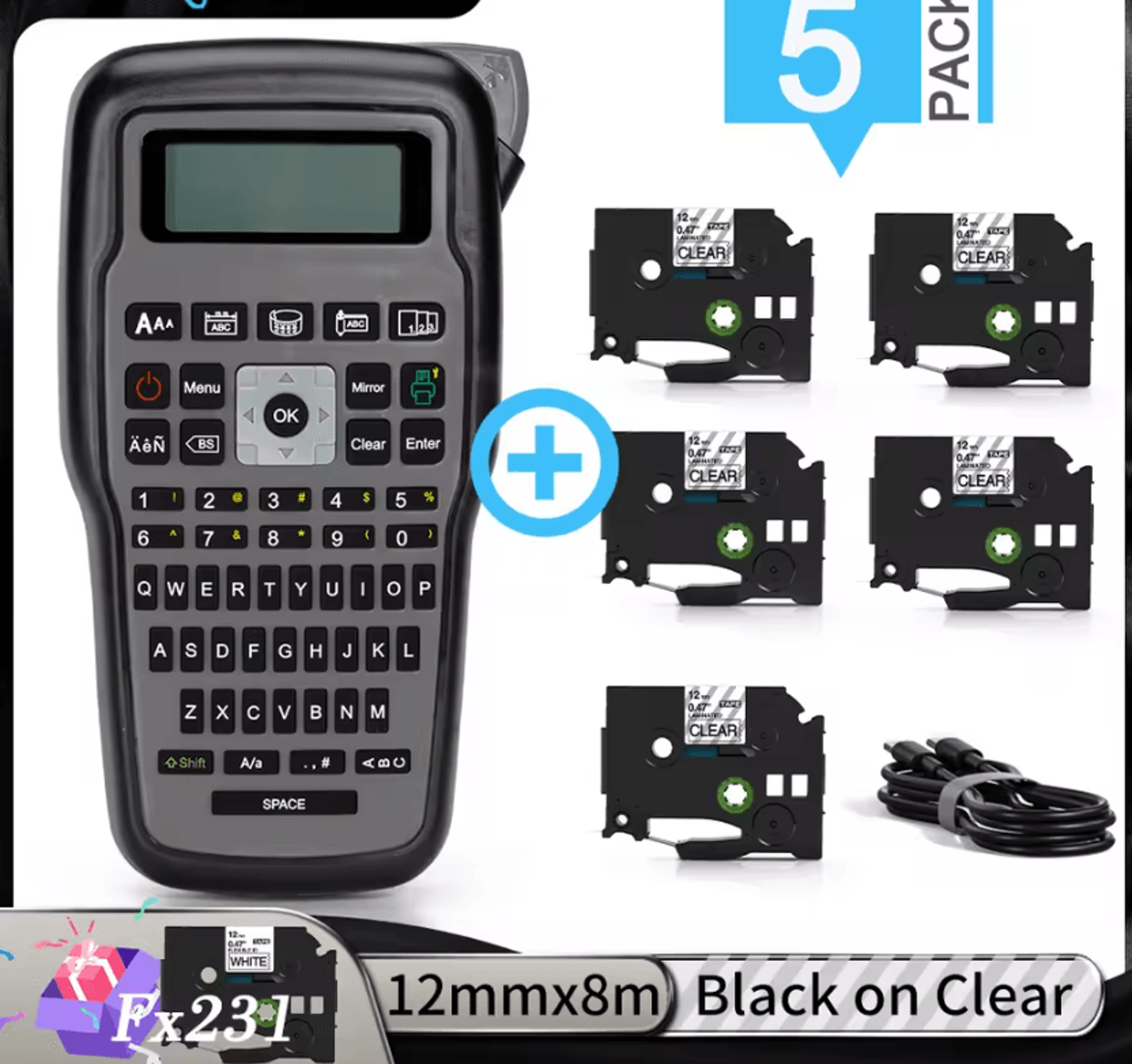E1000 Pro Portable Industrial Label Maker Handheld Printer Compatible With Brother TZe231 Tape 16