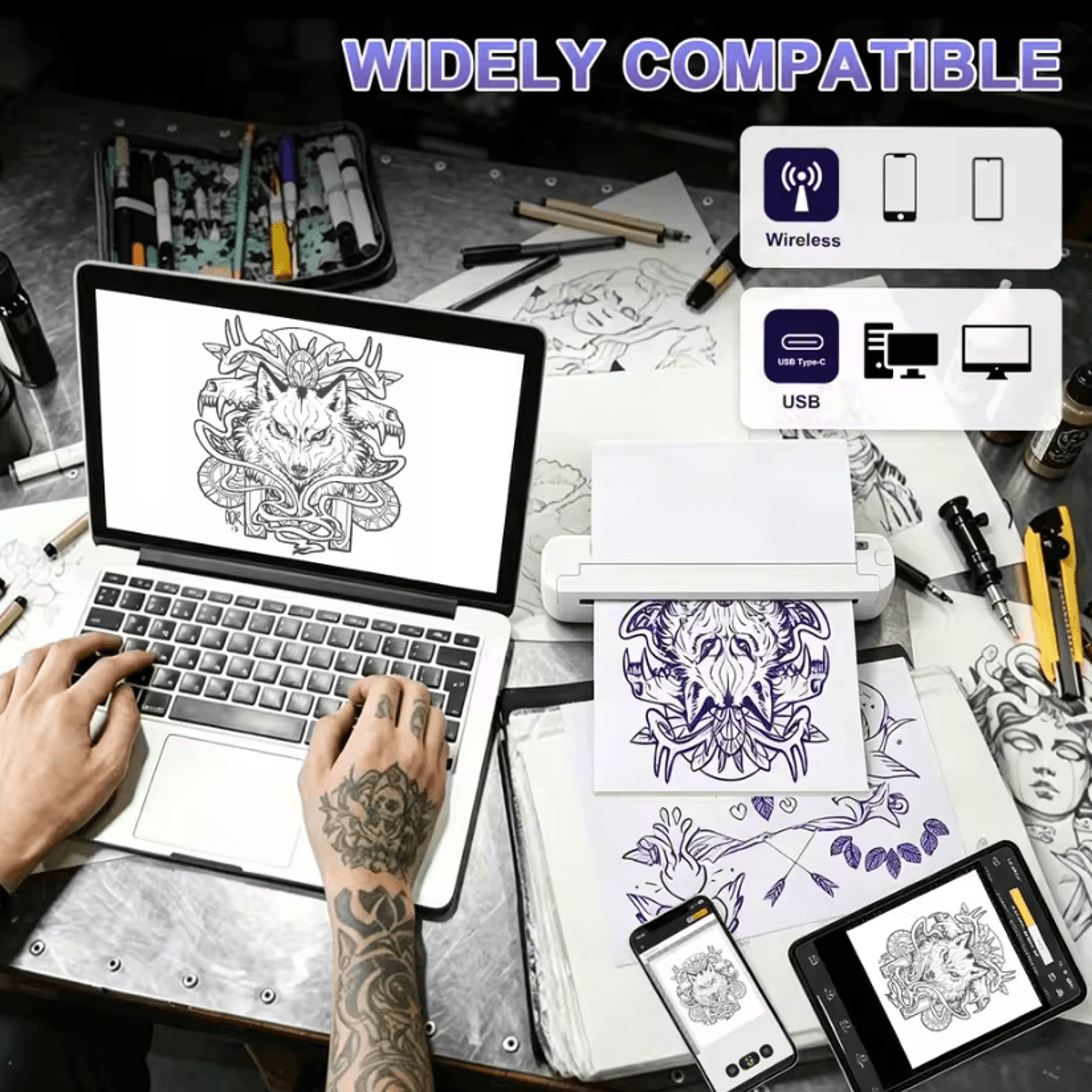 ST80 Wireless Tattoo Stencil Printer 203DPI A4 Thermal Transfer Machine For Phone And PC 3