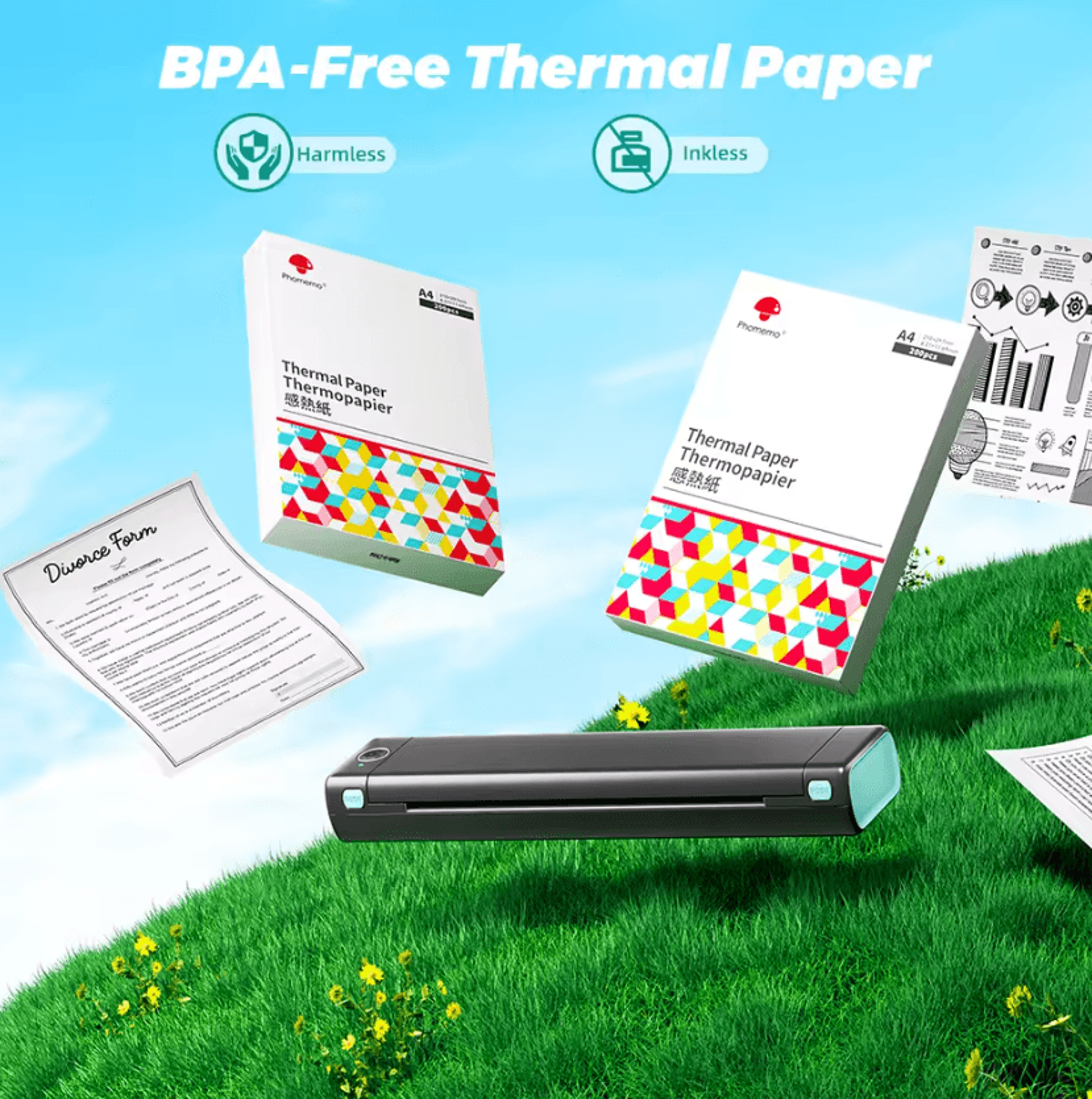 Phomemo A4 Thermal Printer Paper 100 Sheets LongLasting Folded Paper For M08F Portable Printer 4