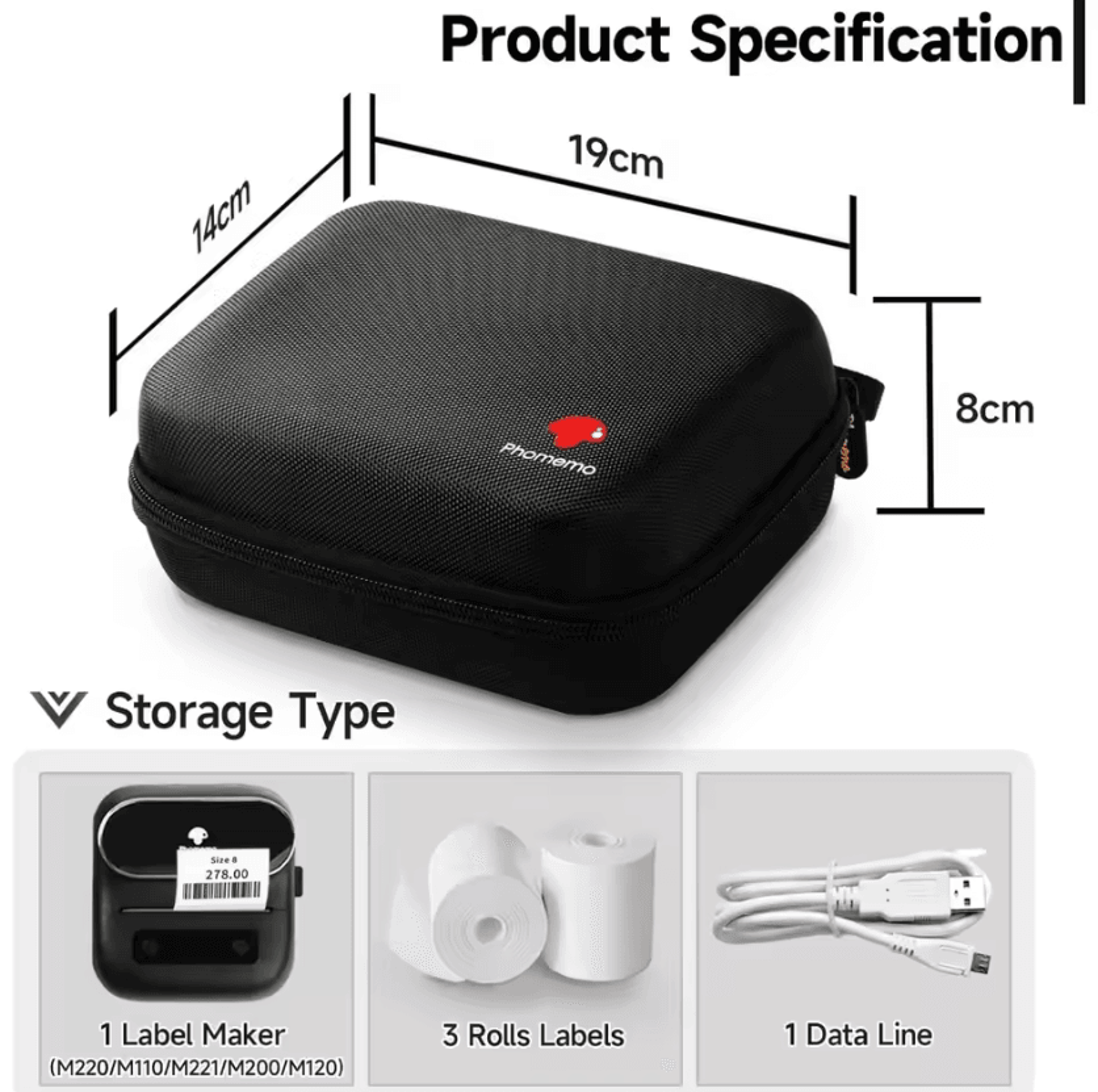 Portable Label Printer Storage Case With Mesh Pocket For Phomemo M220 M110 And NIIMBOT B1 B21 2