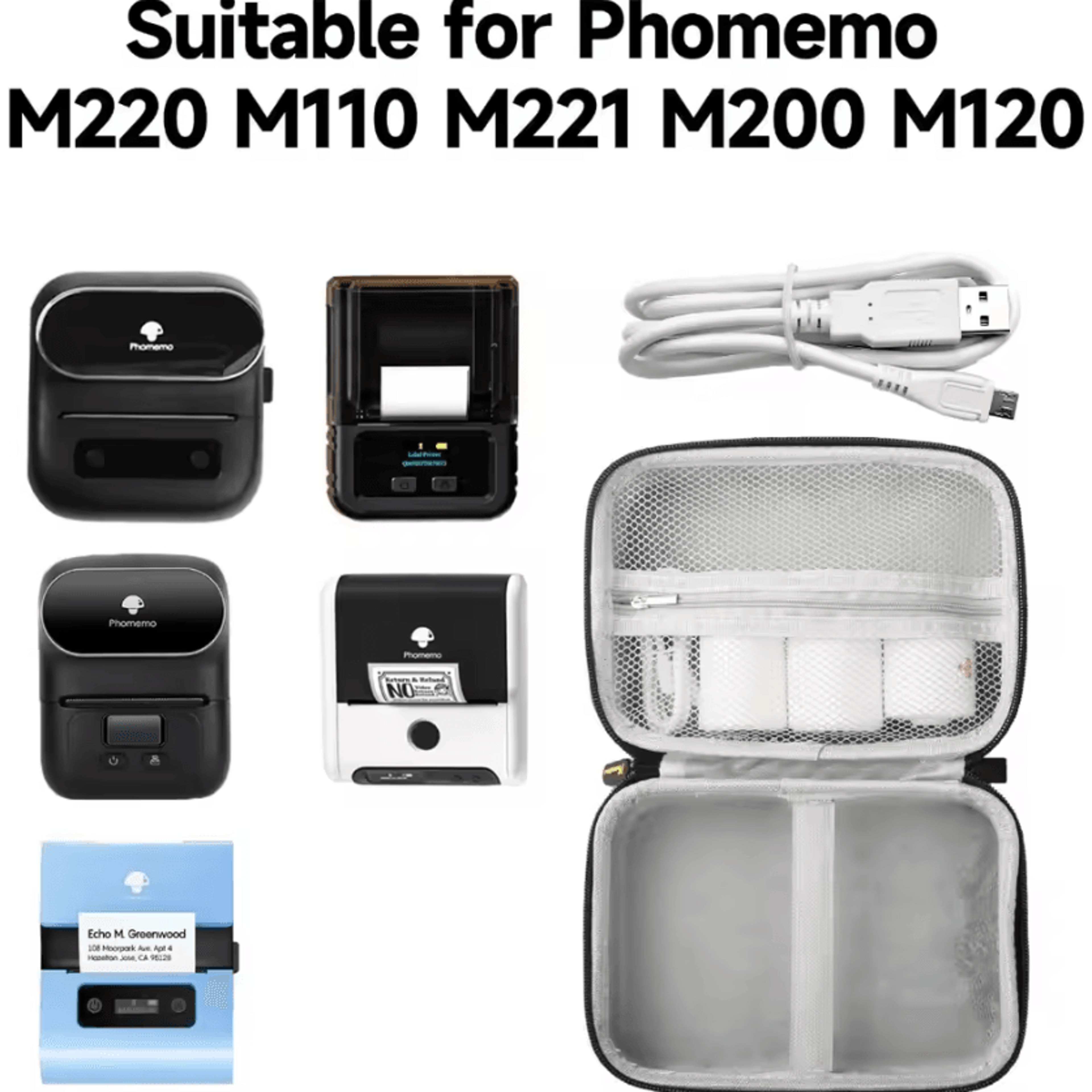 Portable Label Printer Storage Case With Mesh Pocket For Phomemo M220 M110 And NIIMBOT B1 B21 1
