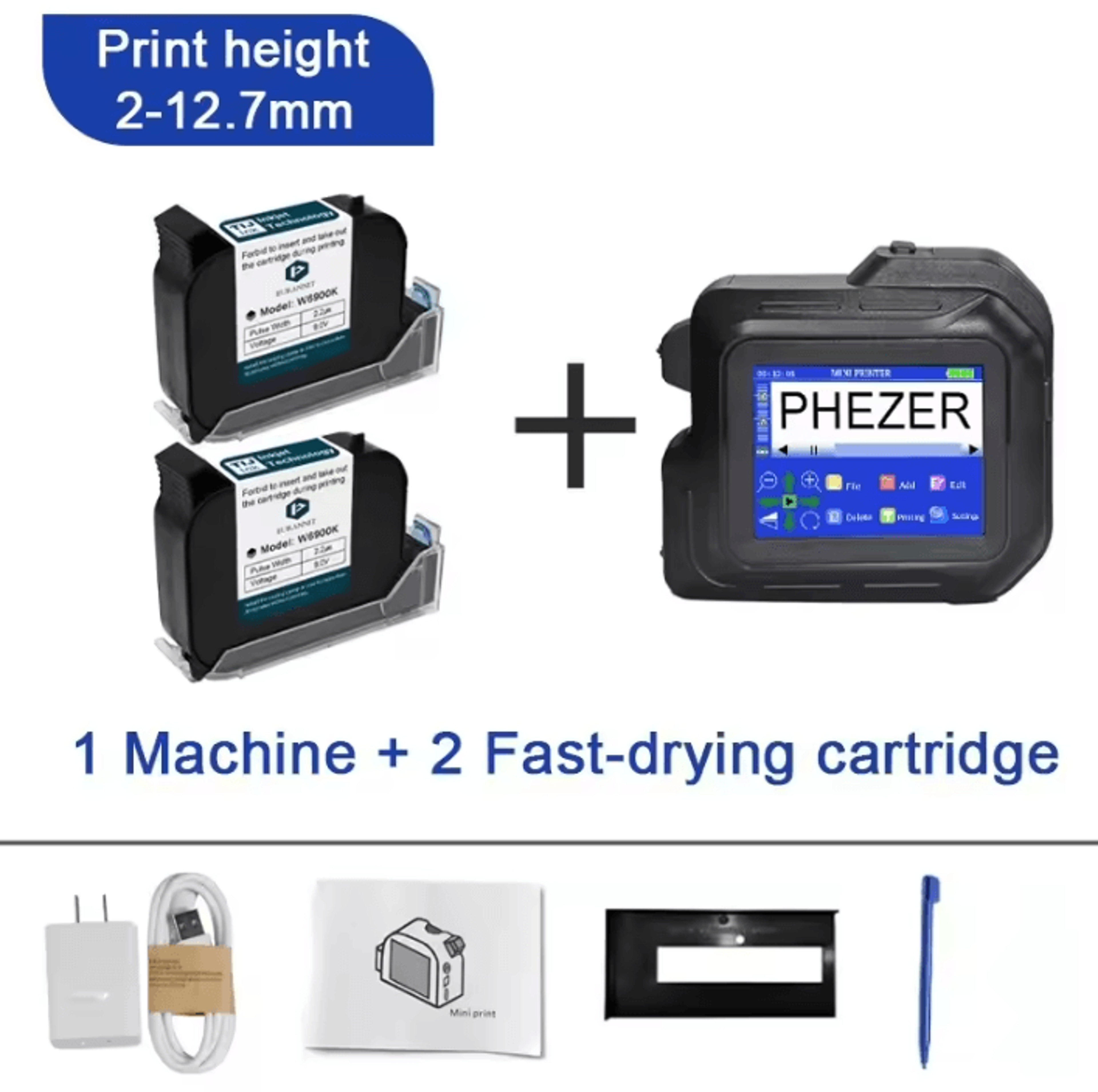 Phezer PC98 Mini Handheld Inkjet Printer 28Language Portable QR Barcode And Expiry Date Coding Mach 6