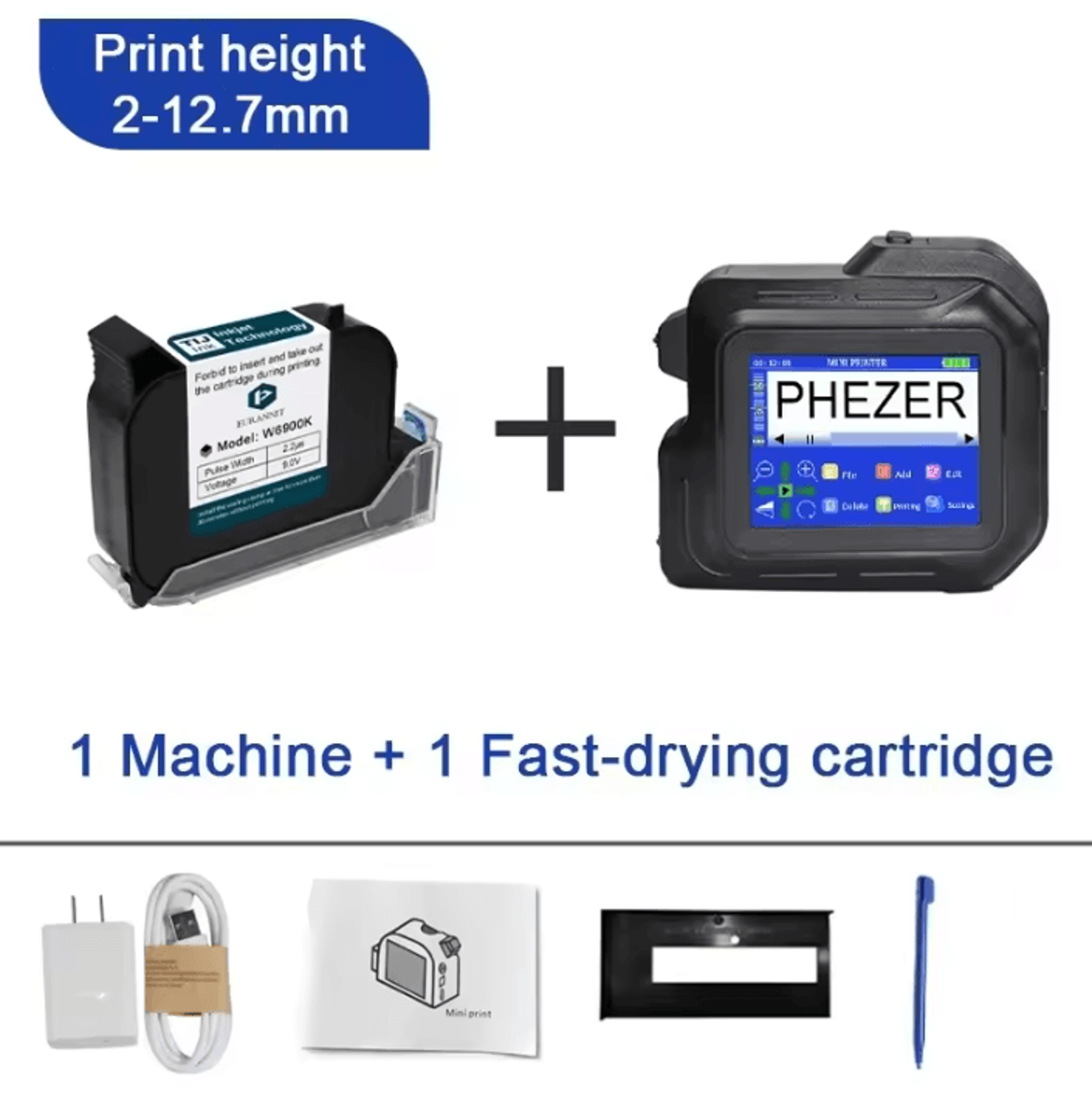 Phezer PC98 Mini Handheld Inkjet Printer 28Language Portable QR Barcode And Expiry Date Coding Mach 5