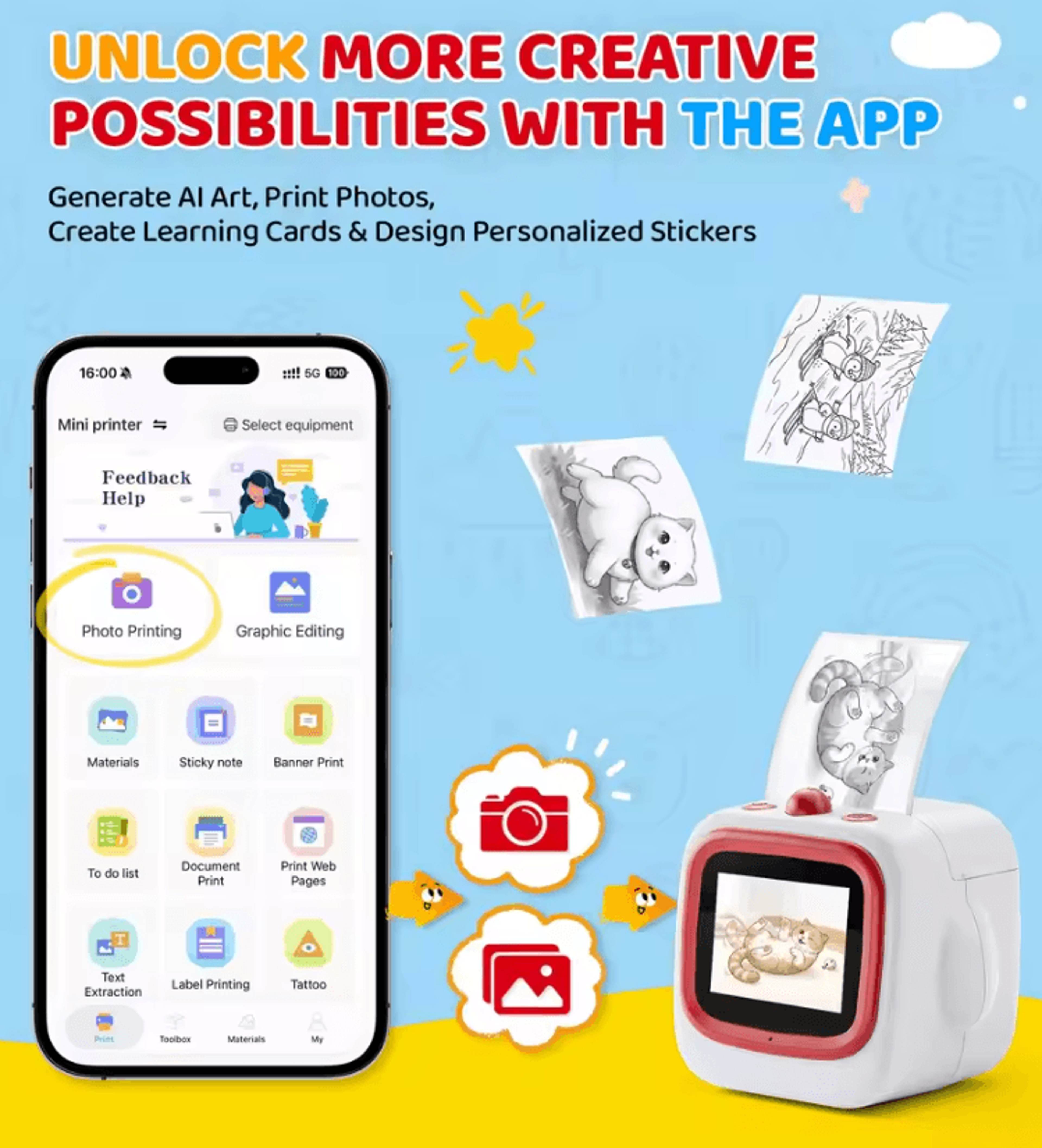 AI VoiceActivated Mini Sticker Printer For Kids With 24Inch IPS Screen And WiFi 1