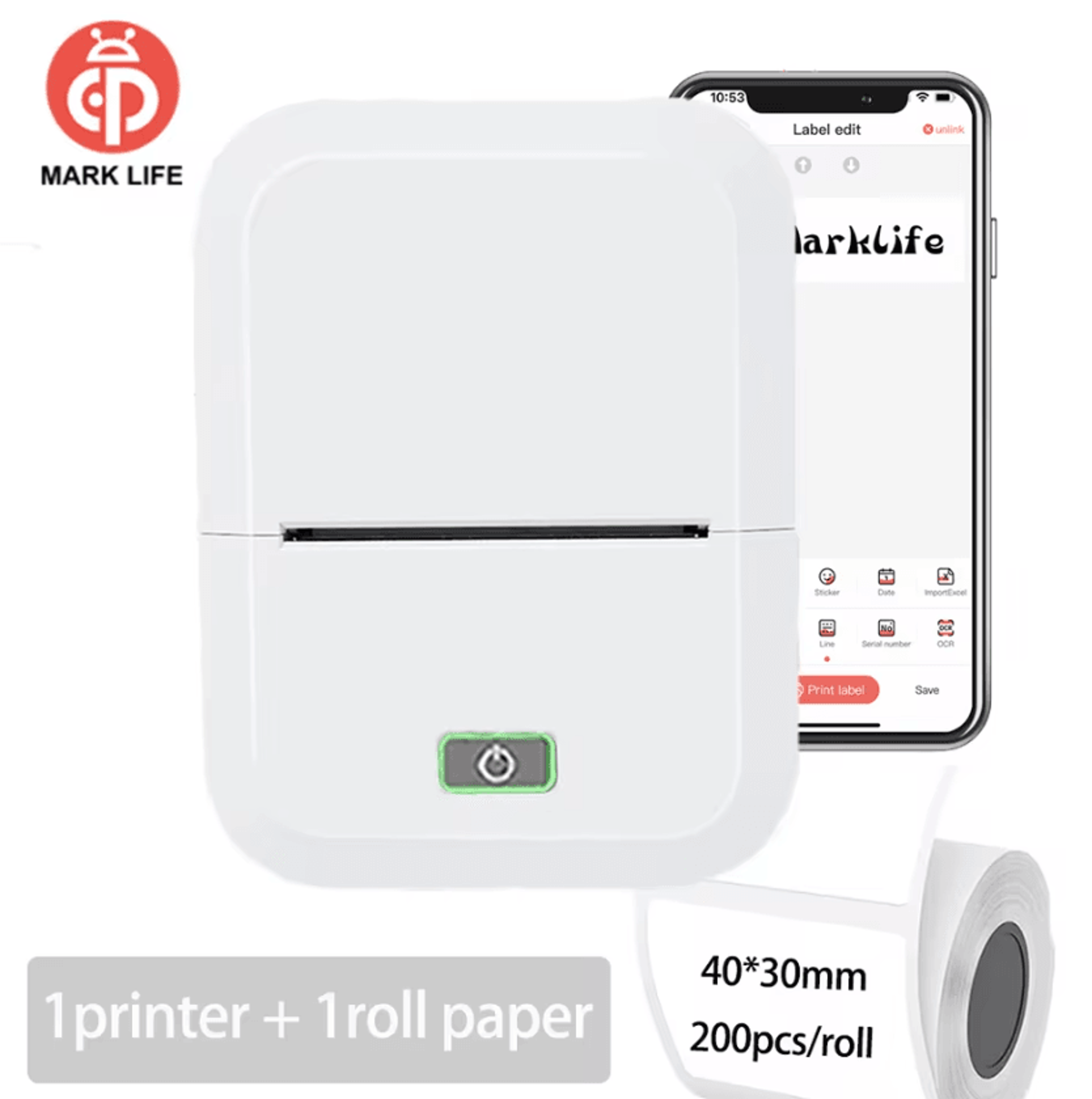 Marklife X2 Mini Bluetooth Thermal Label Printer Portable Inkless Sticker Maker For Home Office And 10