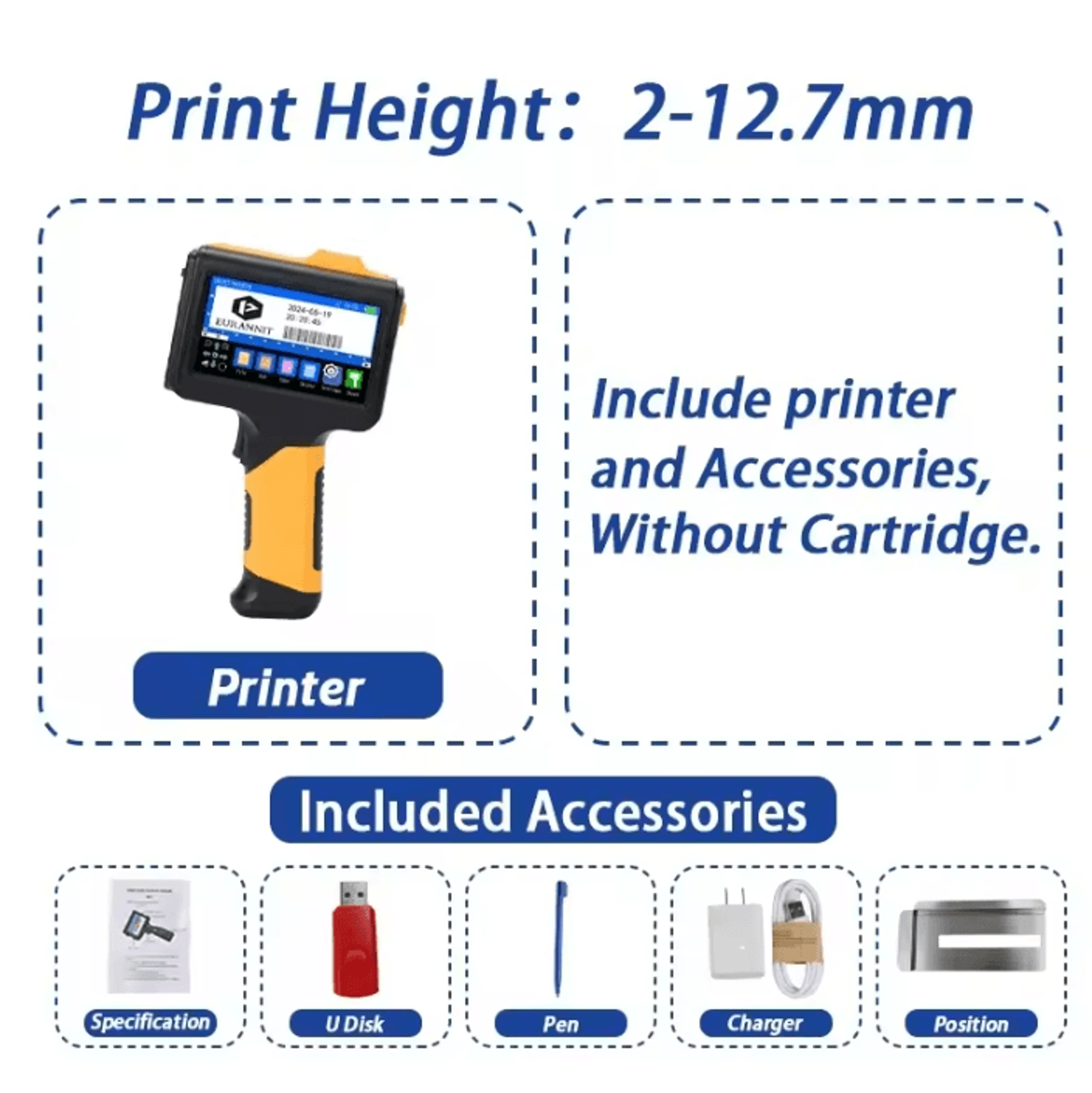 EURANNIT E19 127mm Handheld Inkjet Printer Portable QR Barcode And Expiry Date Coding Machine 5