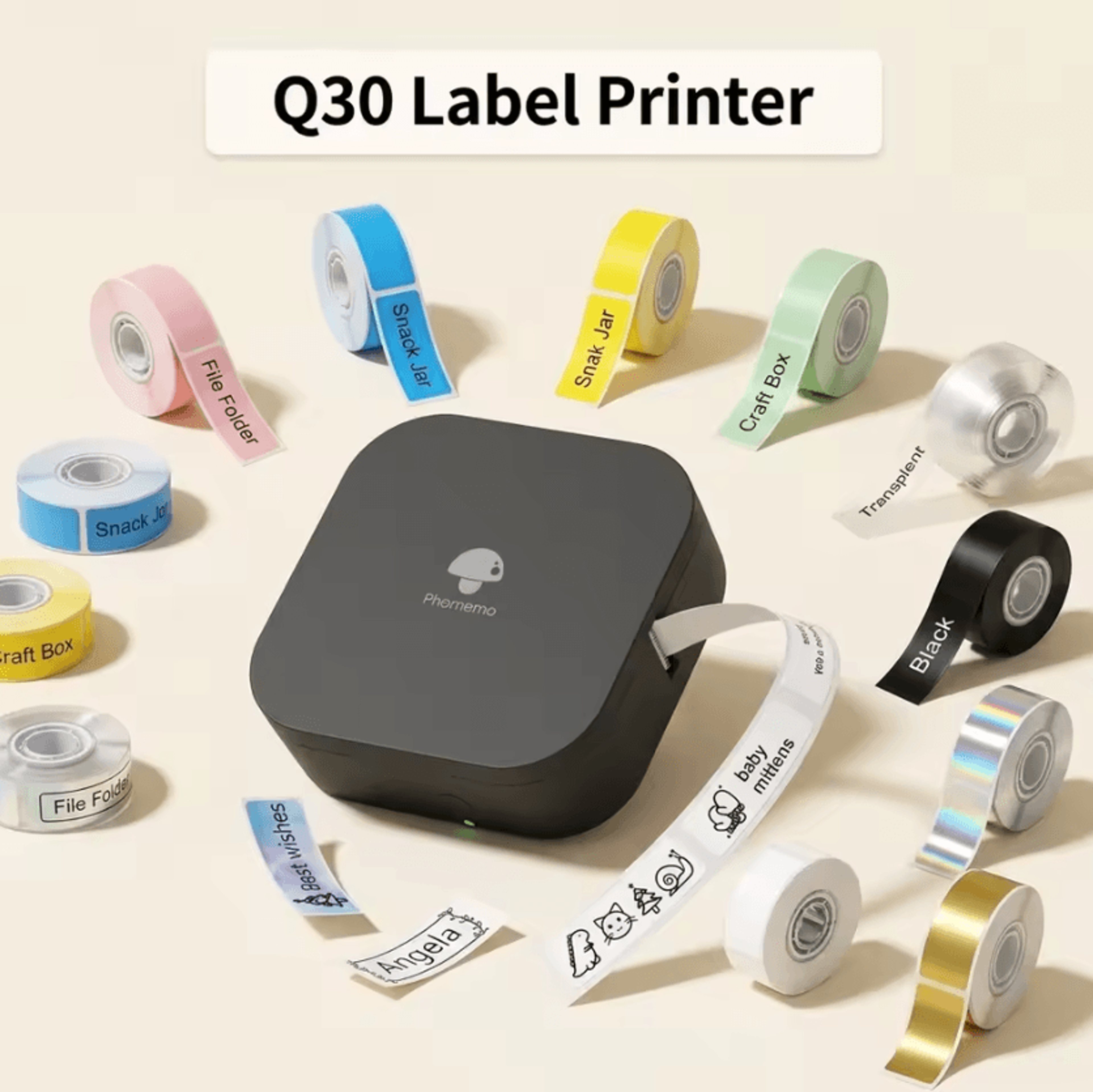 phomemo q30 mini bluetooth thermal label printer wireless sticker maker for home office and school
