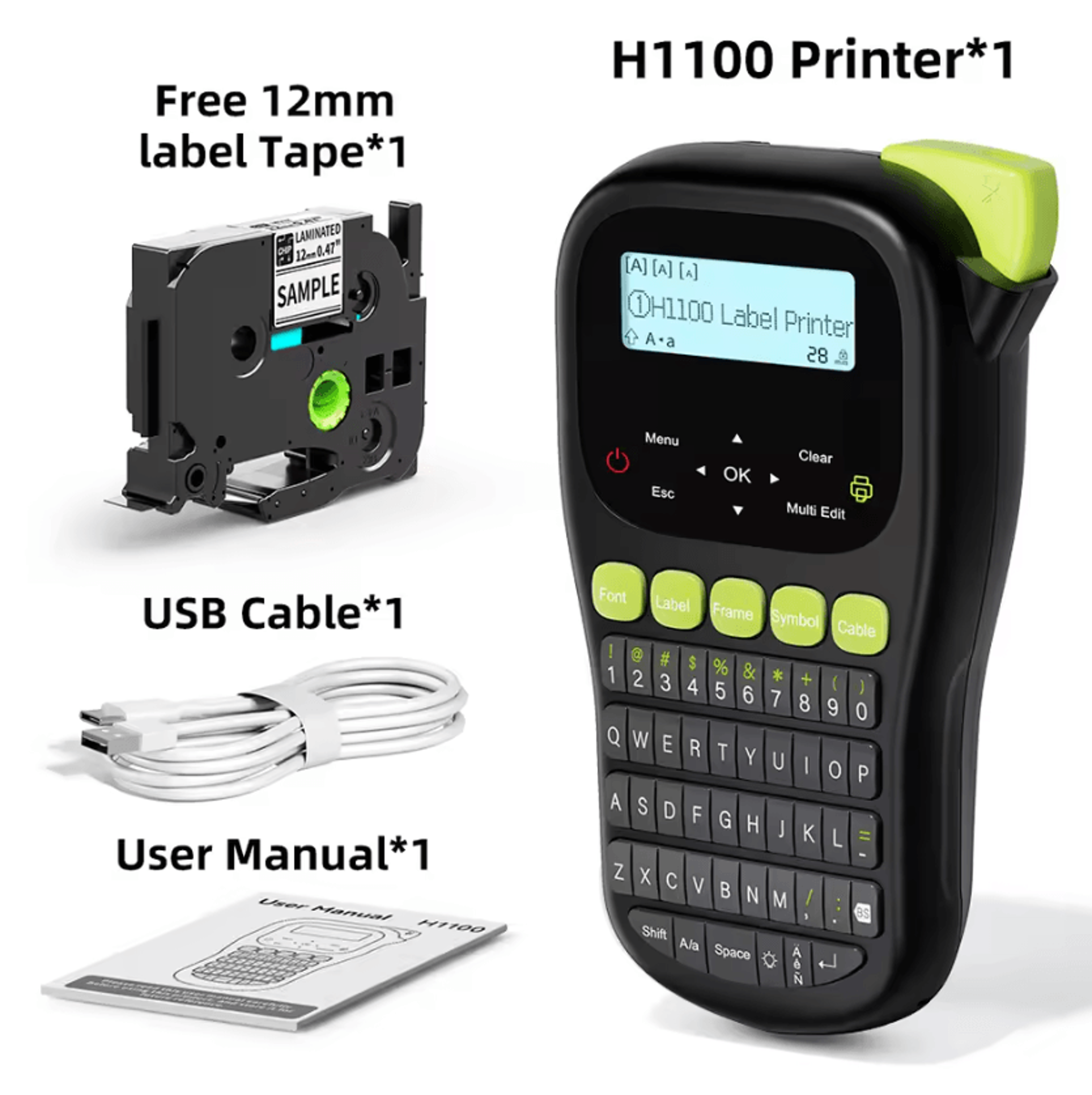 H1100 Handheld Thermal Label Printer Portable Inkless Label Maker With Backlit Screen And Keyboard 5