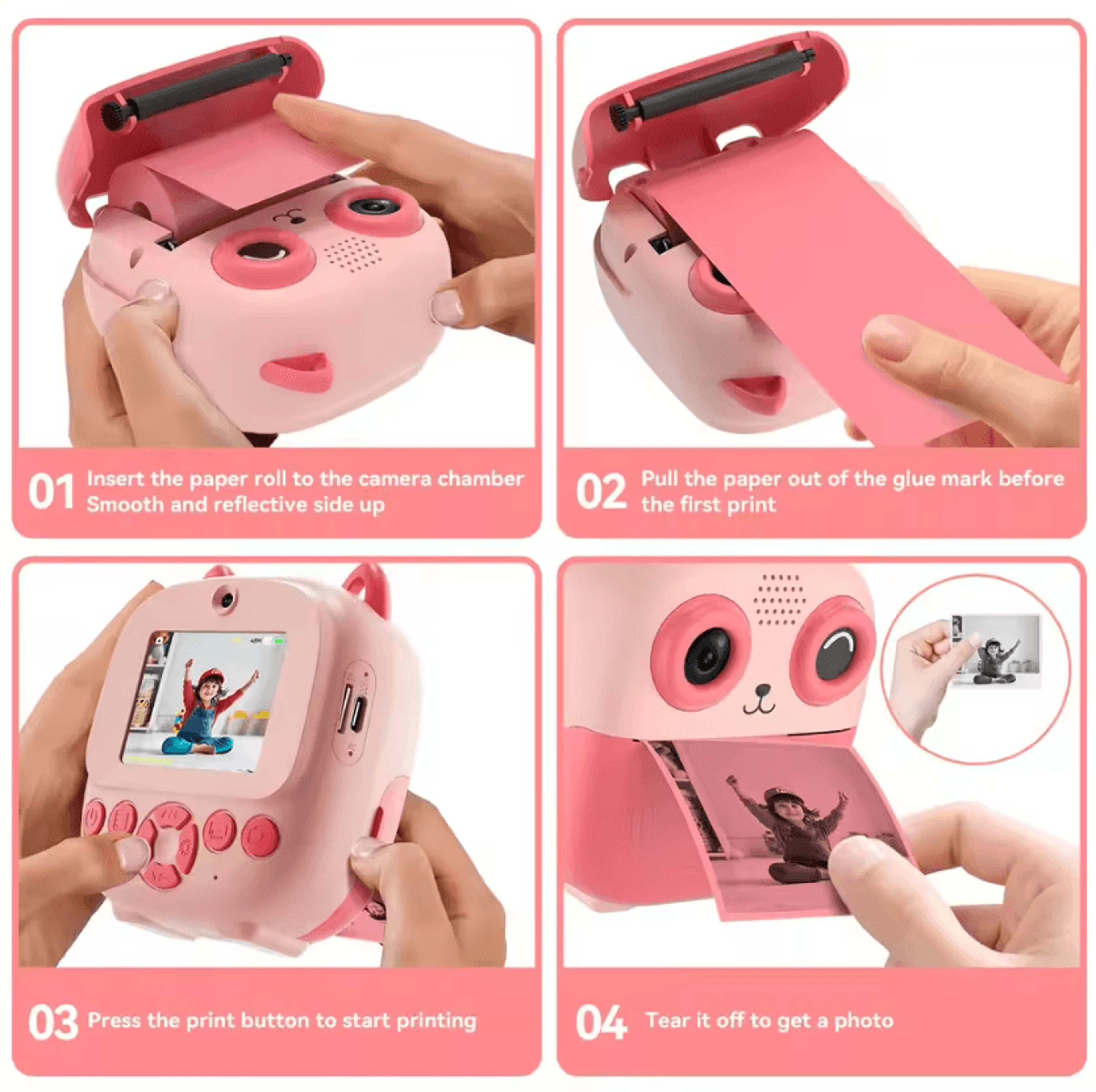 Instant Print Digital Selfie Camera With Thermal Printer And Paper Rolls In 5 Colors 3