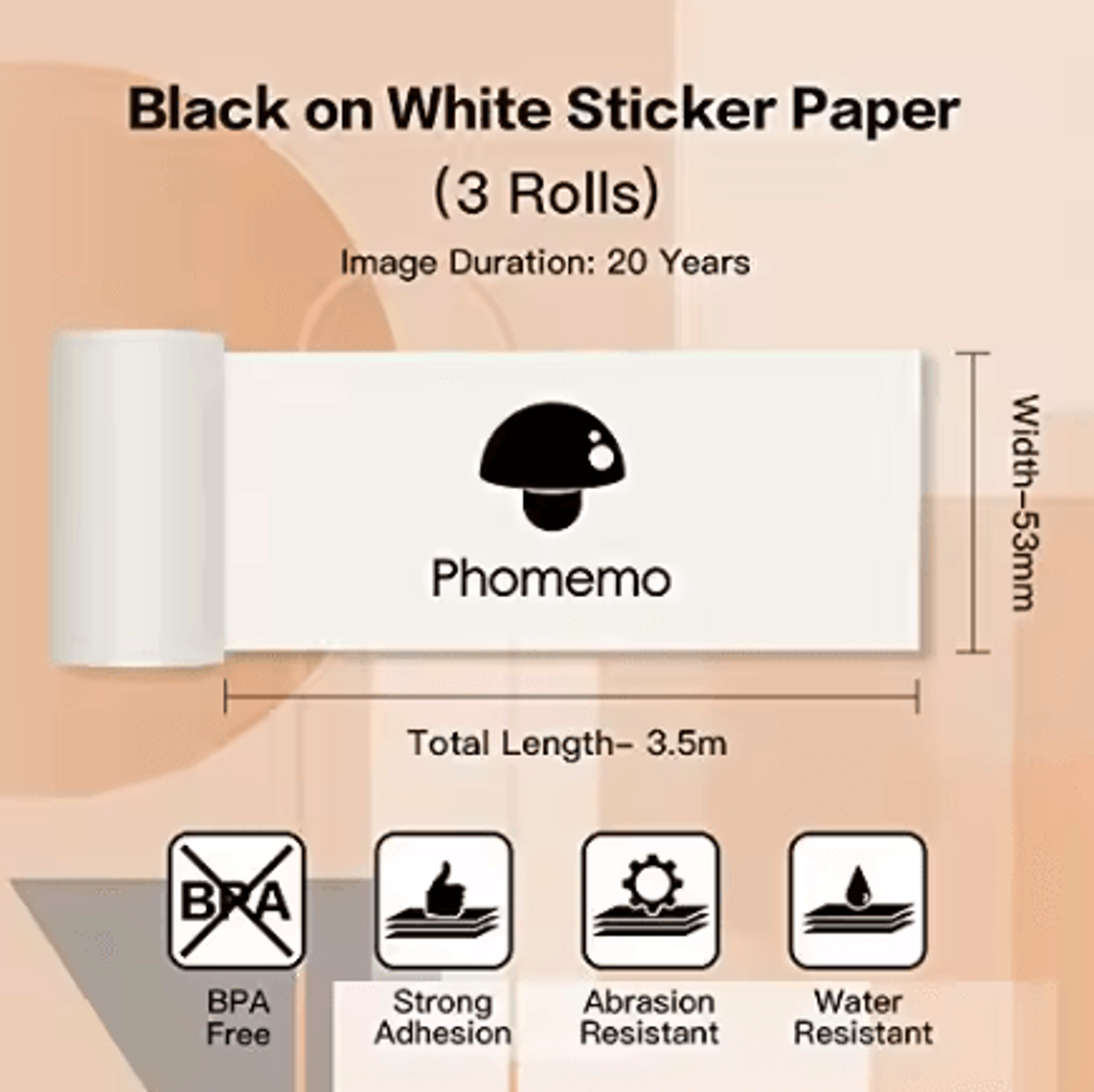 3 Rolls White SelfAdhesive Thermal Sticker Paper For Phomemo M02 M02PRO M02S Mini Printers 2