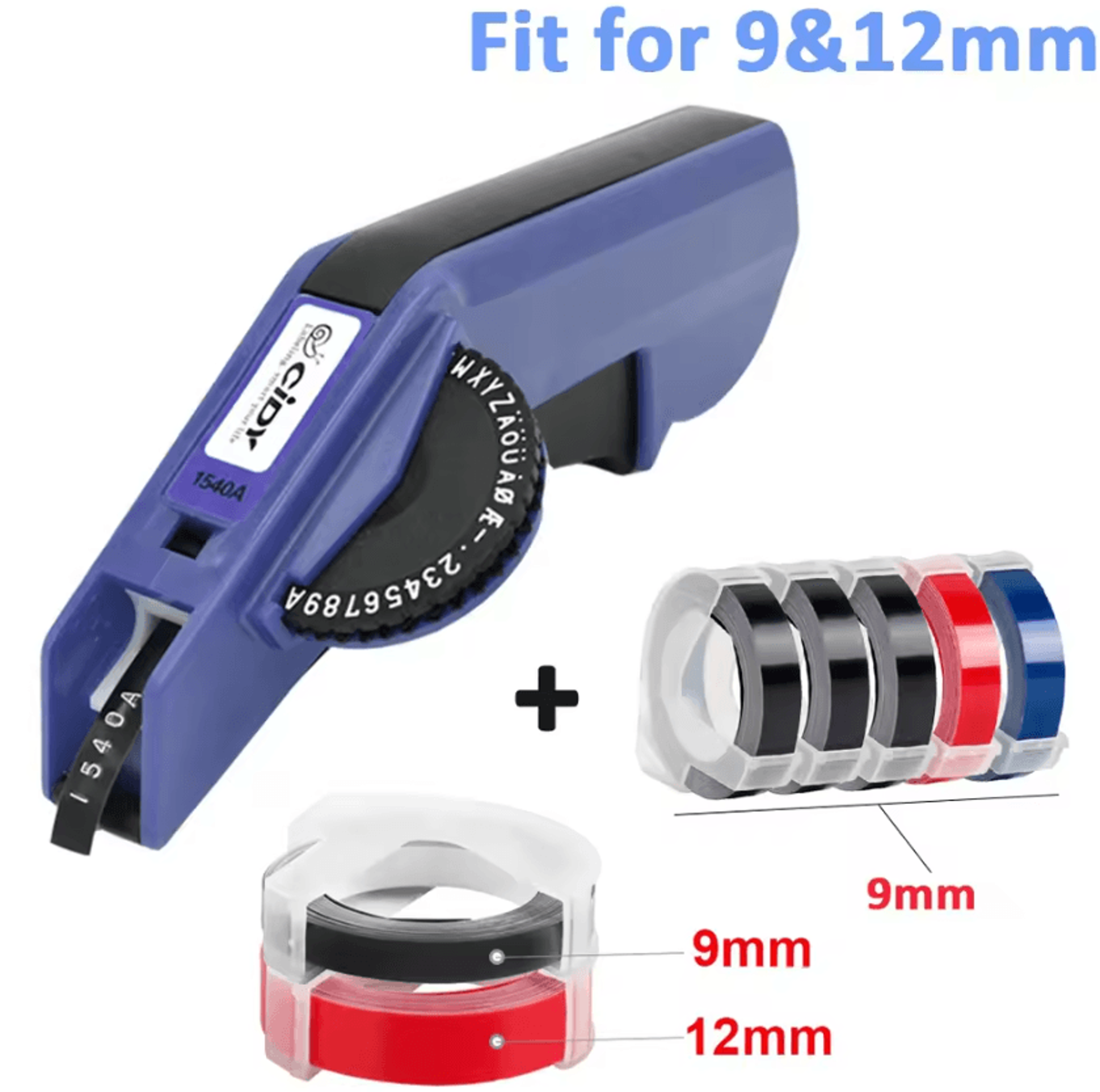 Cidy 1540B Manual Embossing Label Maker With 7 Tapes 9mm 12mm 3D Labeling Kit 6