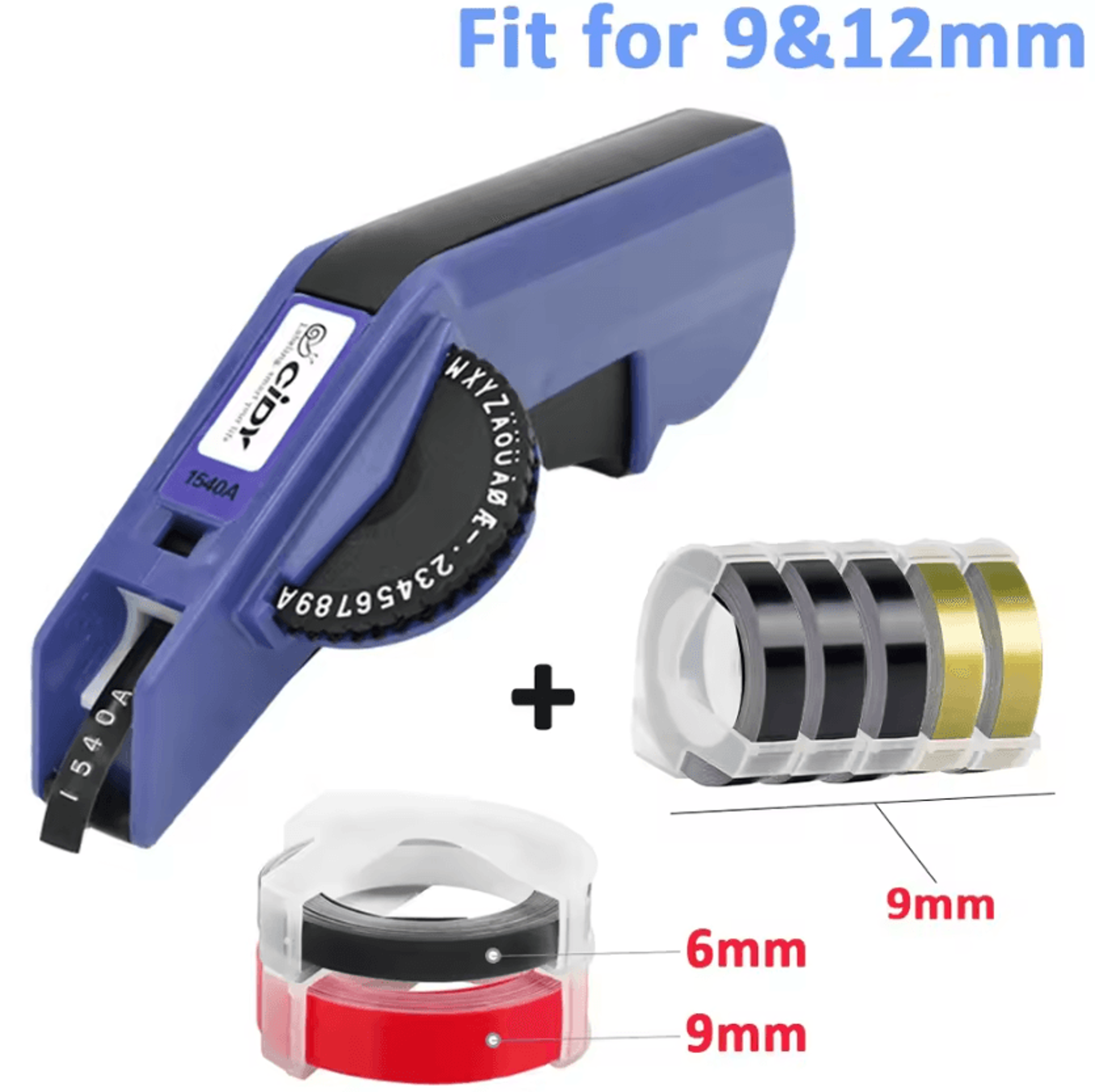 Cidy 1540B Manual Embossing Label Maker With 7 Tapes 9mm 12mm 3D Labeling Kit 10