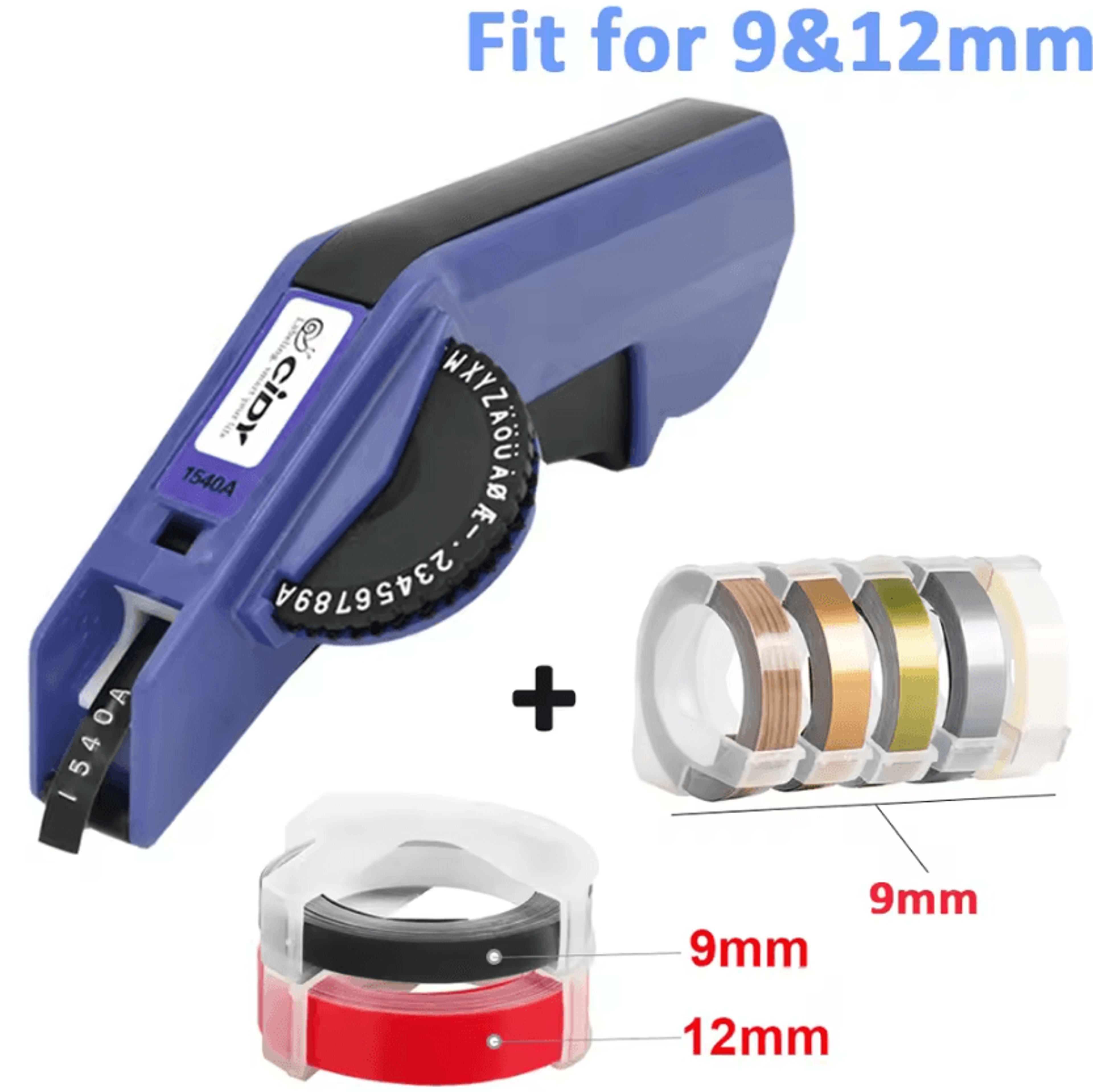 Cidy 1540B Manual Embossing Label Maker With 7 Tapes 9mm 12mm 3D Labeling Kit 11