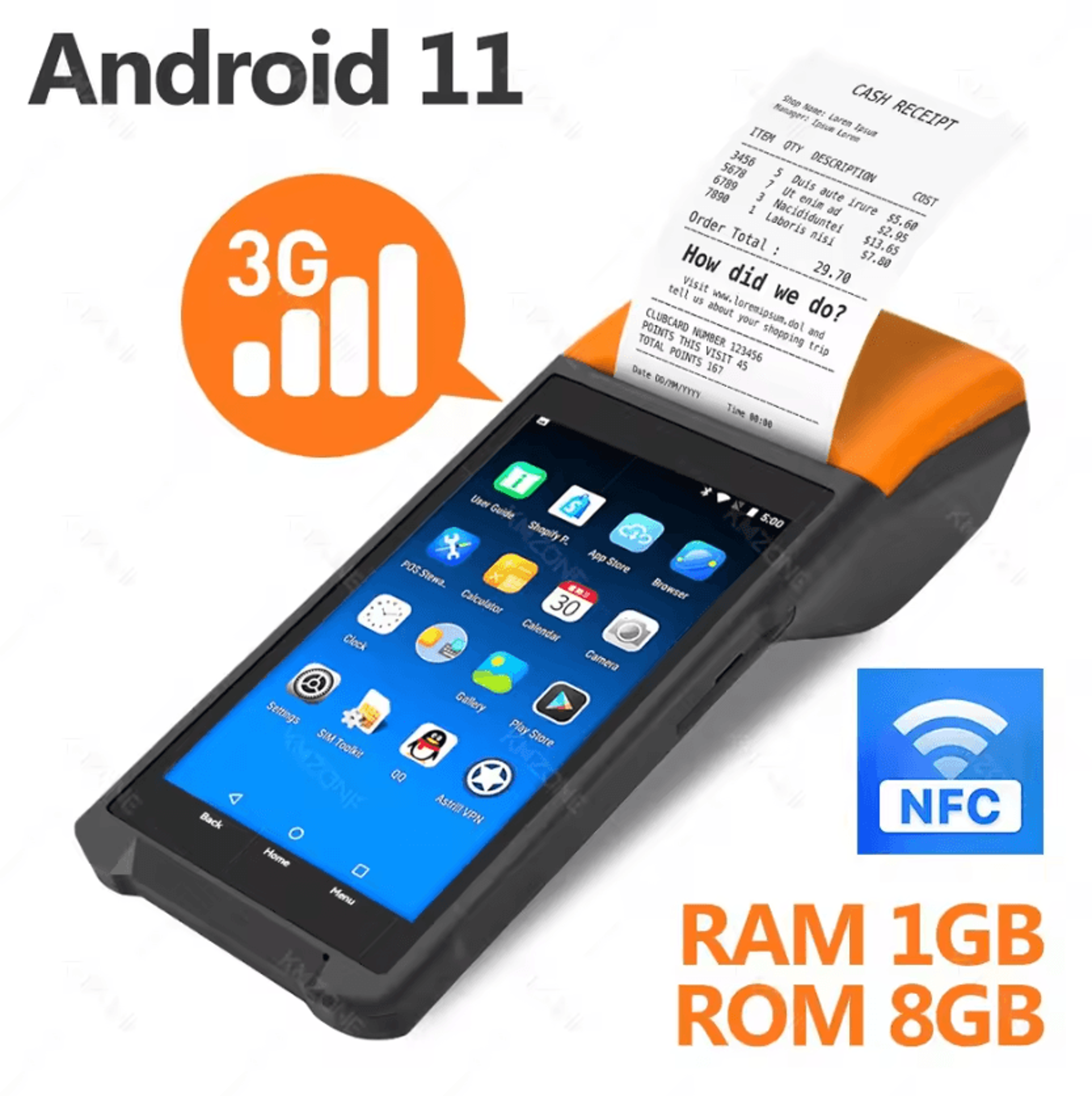 Android Handheld POS Terminal 5 Inch Touchscreen With 58mm Thermal Receipt Printer WiFi Bluetooth A 5