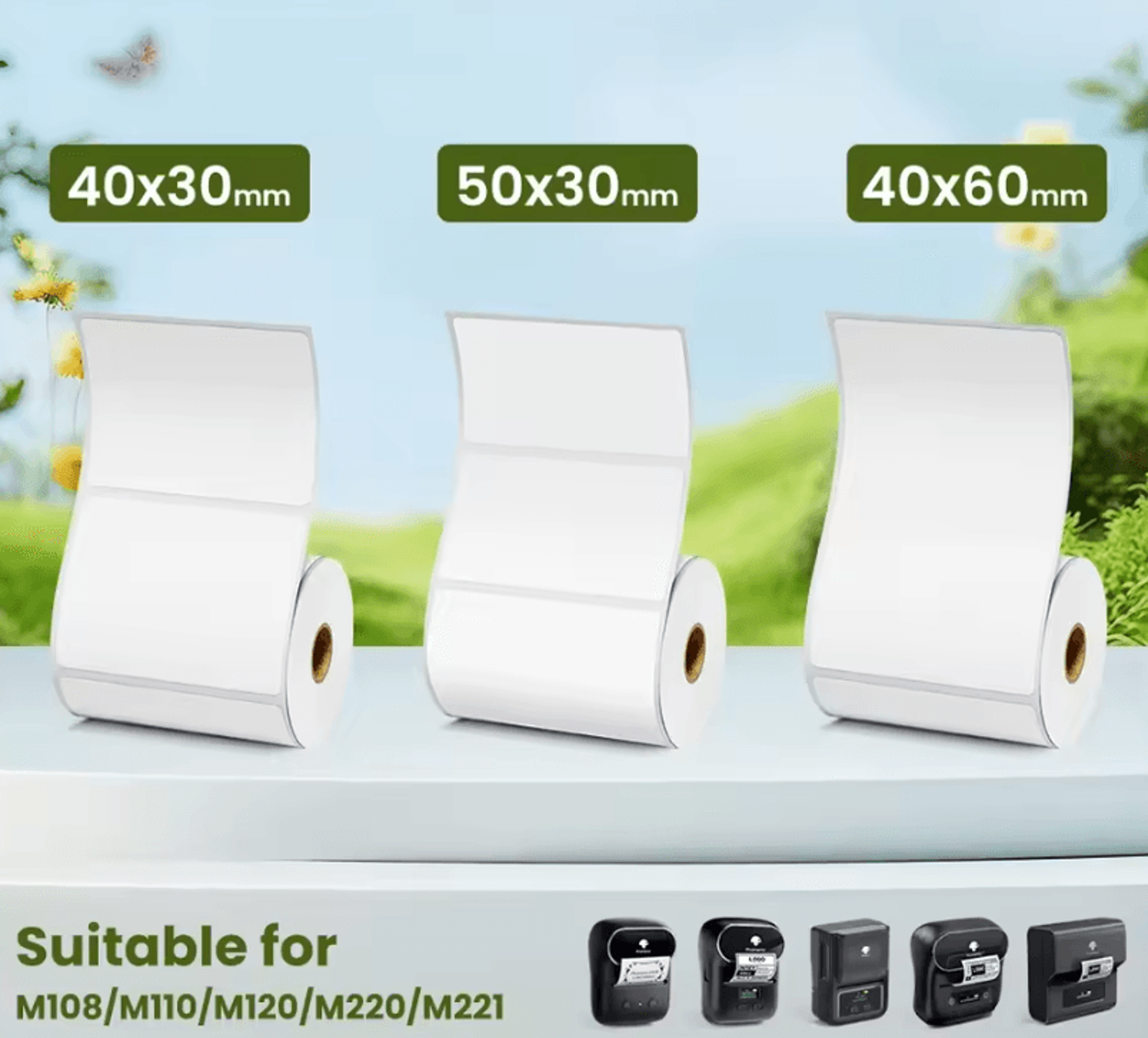 phomemo 40x30mm white thermal sticker labels 3 5 10 roll refills for m108 m110 m221 m220 m120 m200 printers